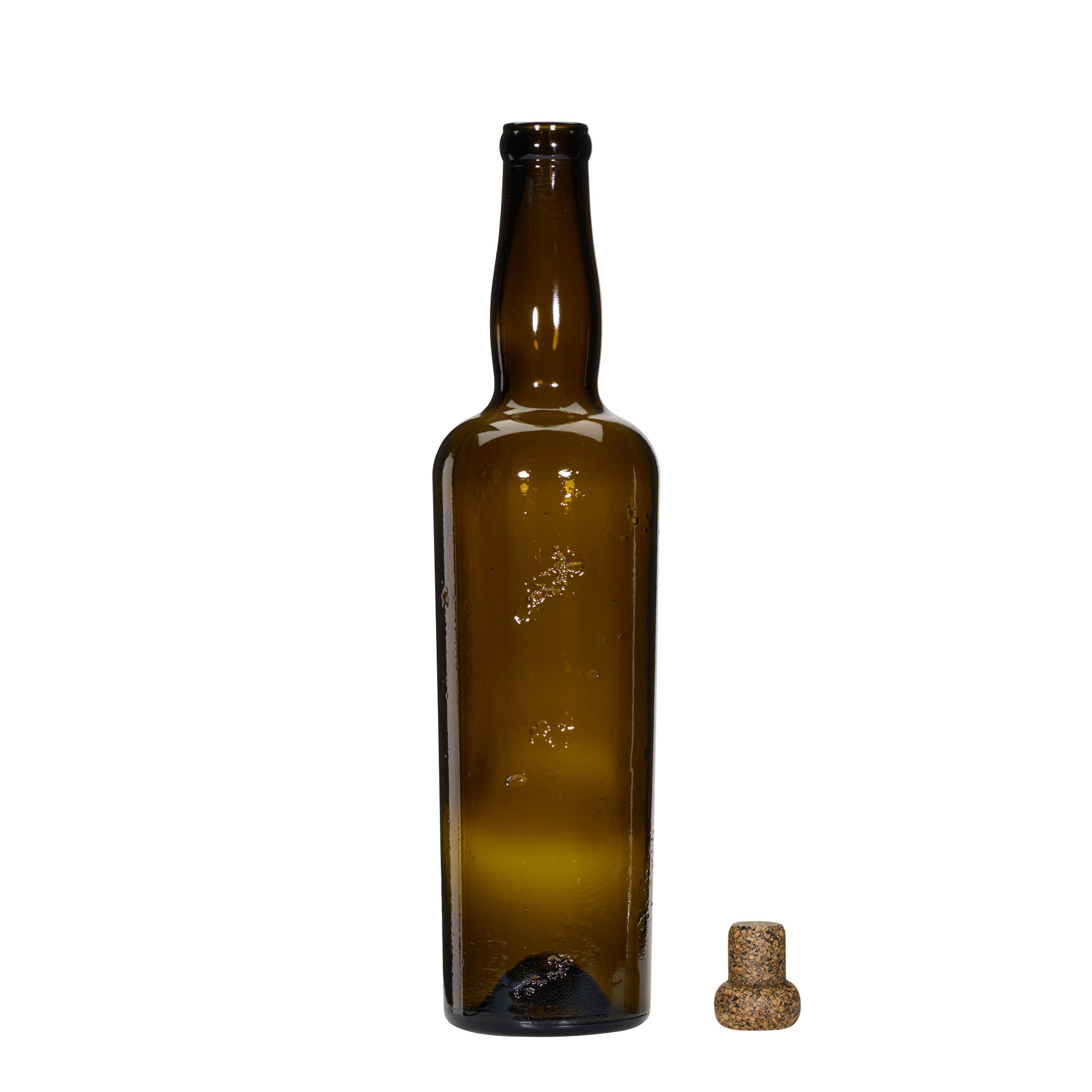 750 ml ručno izrađena staklena boca 'Siroco', smeđa, otvor: plutani čep