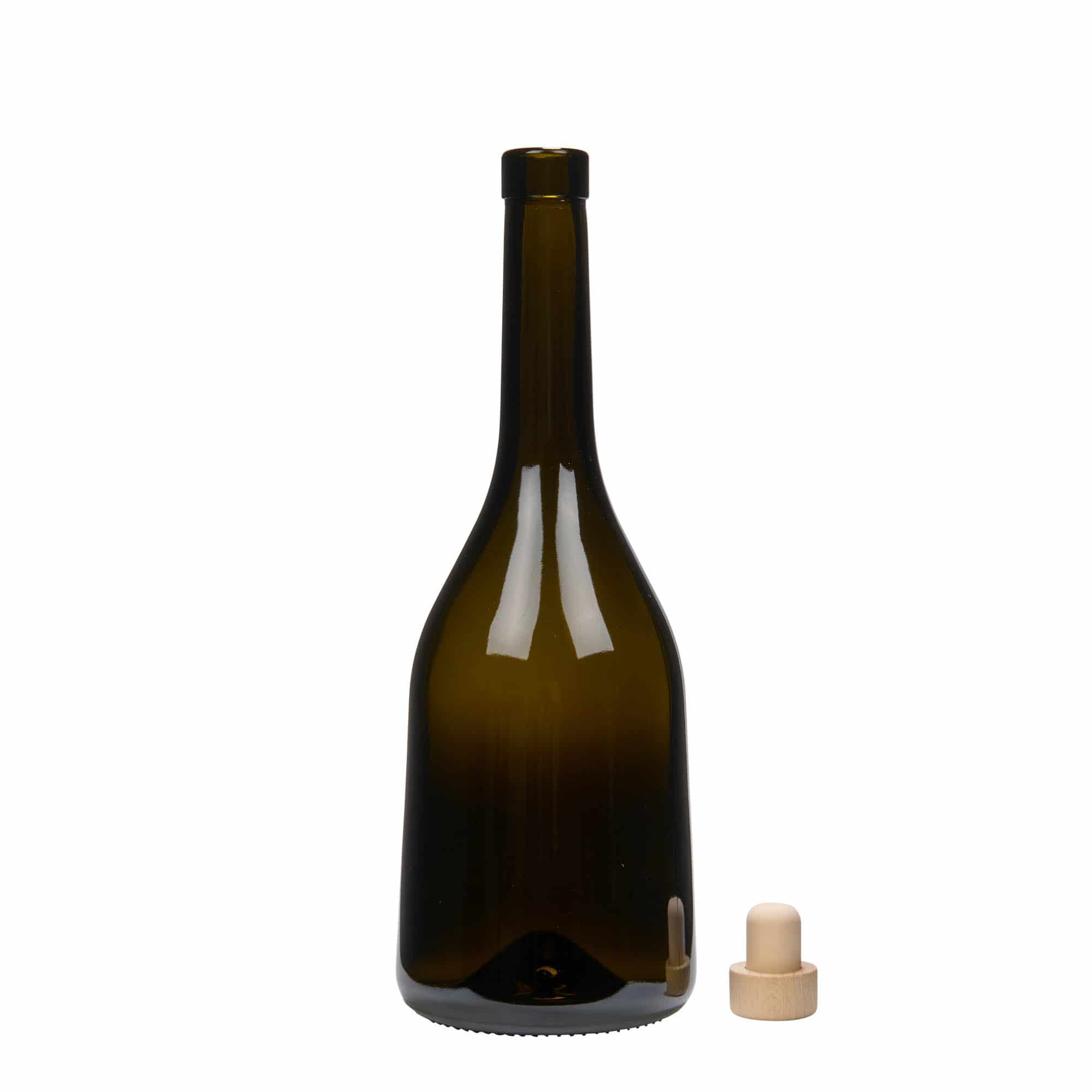 Staklena flaša 750 ml 'Rustica', antikno zelena, otvor: Pluto