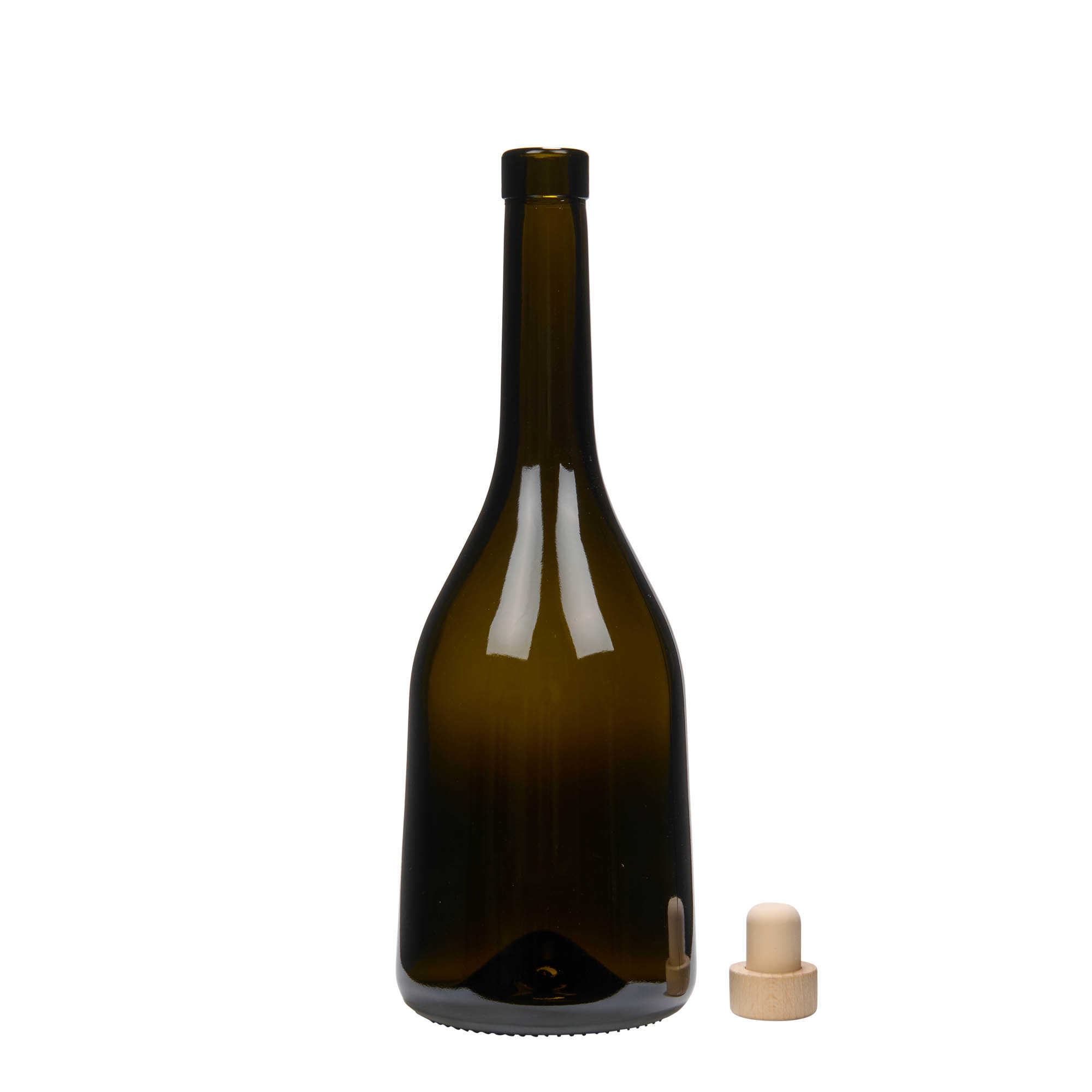 750 ml staklena boca 'Rustica', antikno zelena, grlo: pluta