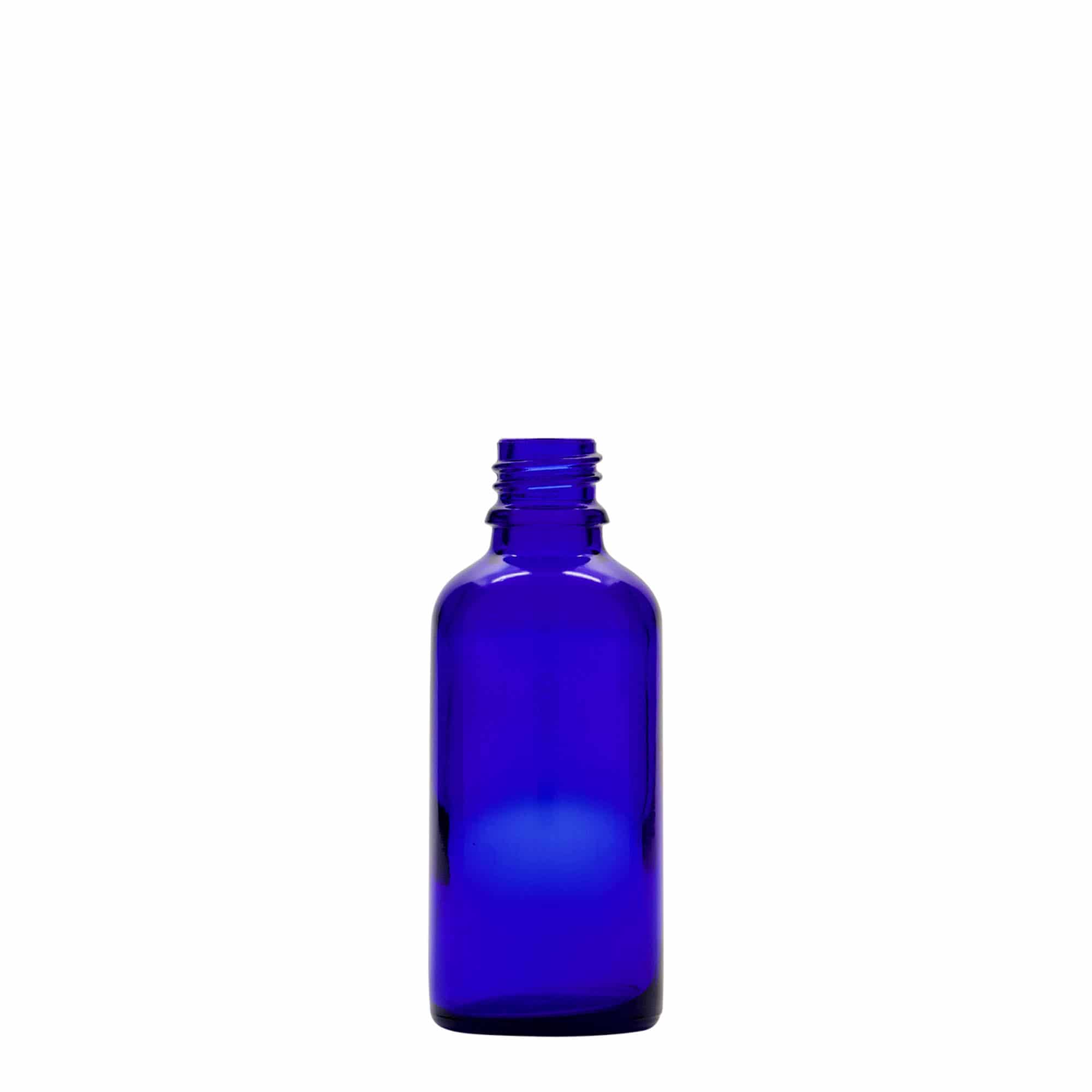 50 ml bočica s pipetom za medicinu, staklena, kraljevsko plava-crvena, grlo: DIN 18