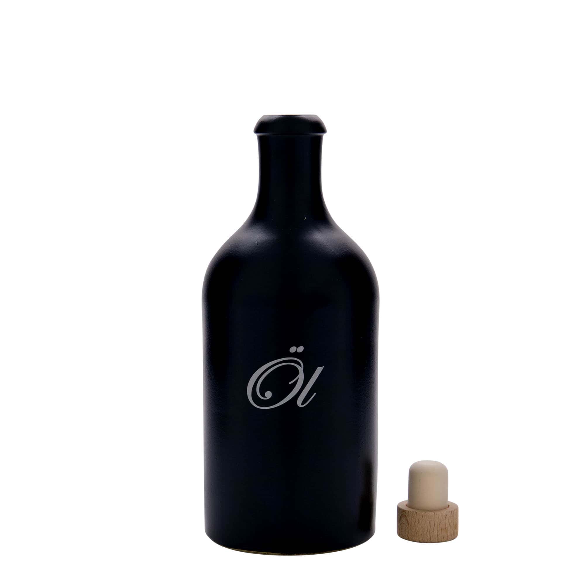 Glineni vrč 500 ml, motiv: Ulje, keramika, crna, otvor: Pluto
