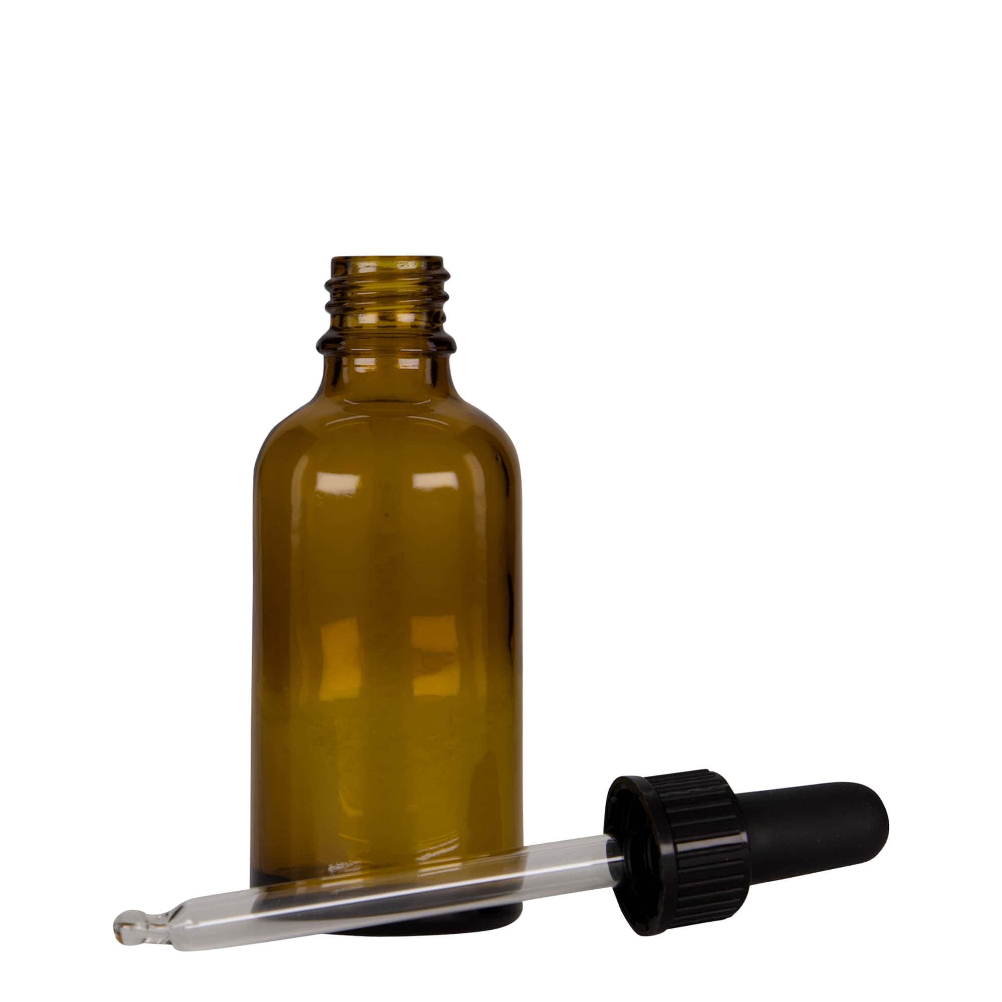 50 ml bočica s pipetom, medicinska, staklena, braon-crna, grlo: DIN 18