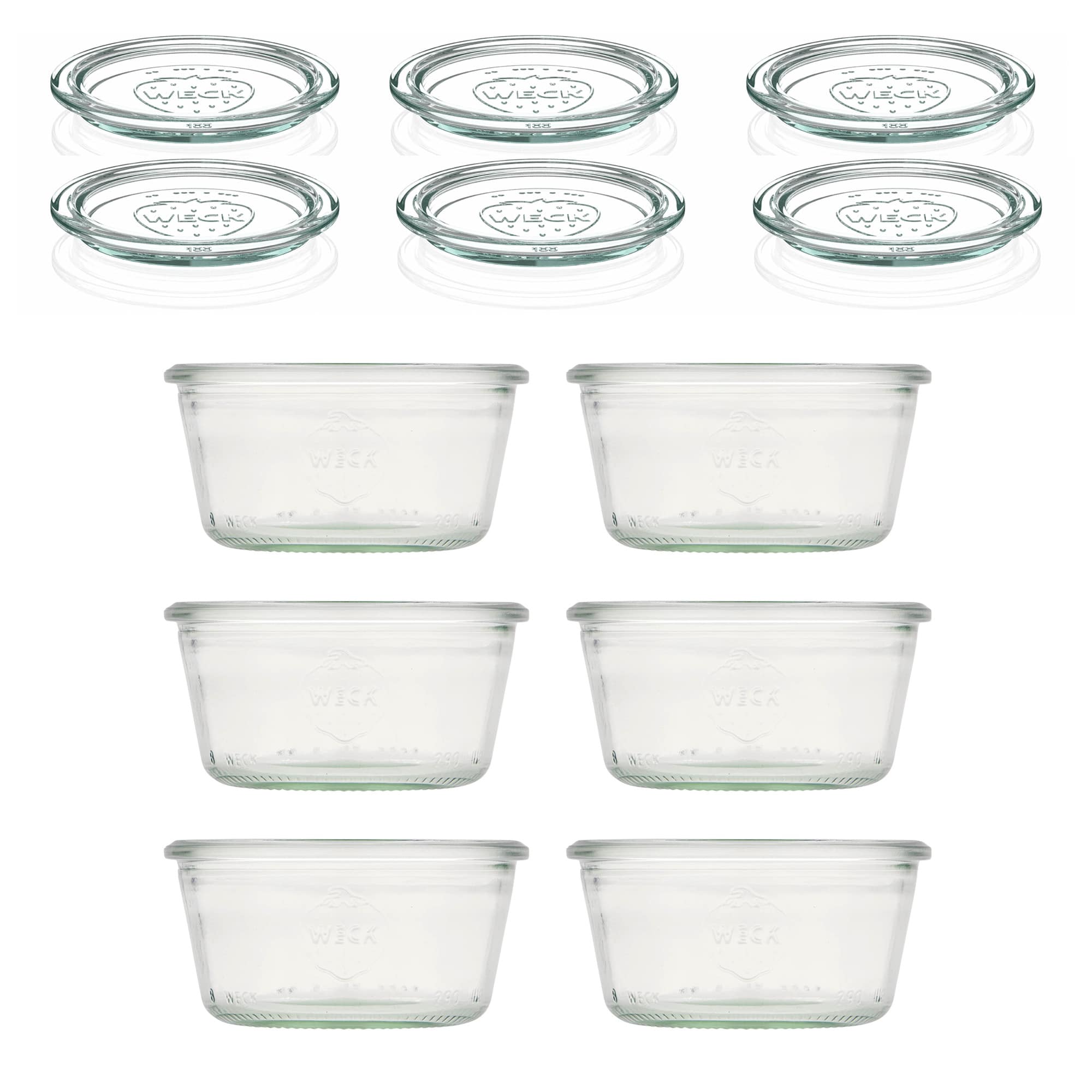 6x 290 ml WECK staklenka za preokretanje niska sa staklenim poklopcem RR 100