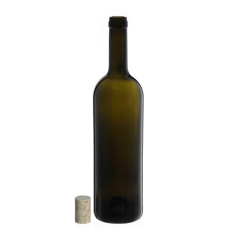 Flaša za vino 750 ml 'Golia', antikno zelena, otvor: Pluto