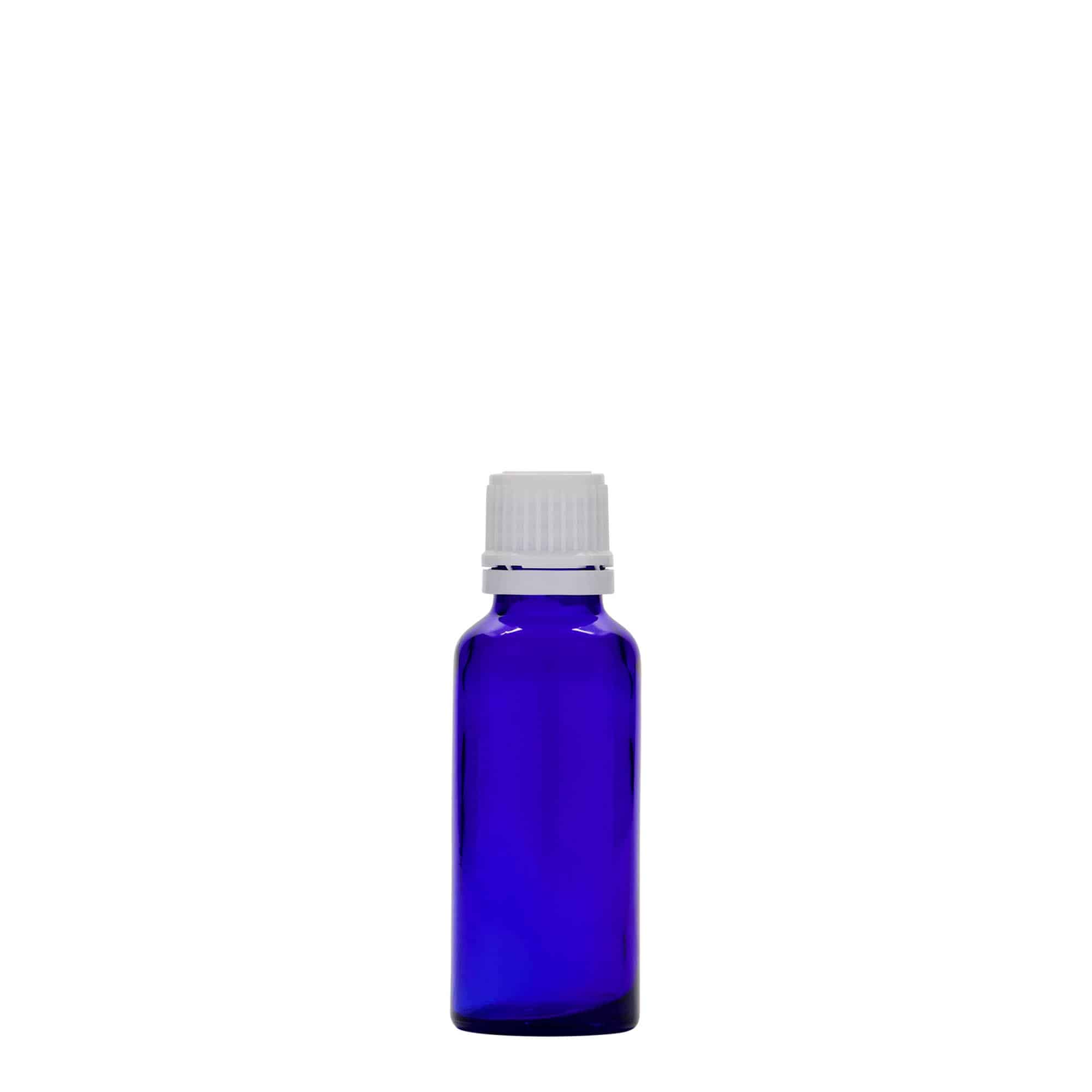 Medicinska flaša 30 ml, staklo, kraljevsko plava, otvor: DIN 18