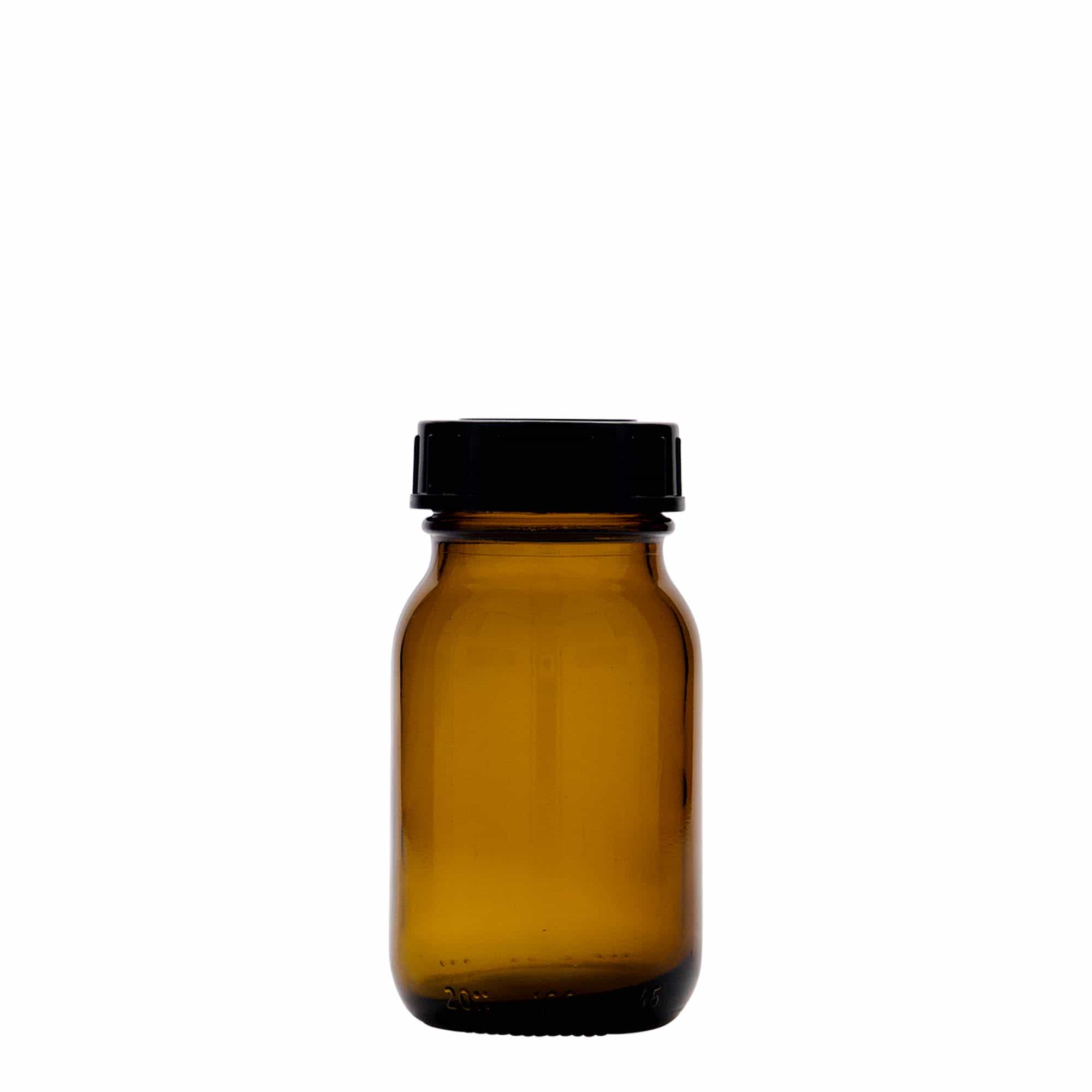 100 ml staklena boca širokog grla, smeđa, otvor: DIN 40