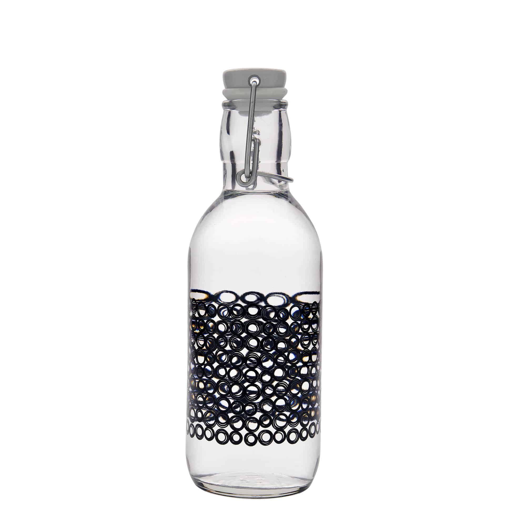 500 ml staklena boca „Emilia“, motiv: Circola nero, otvor: zatvarač s kopčom