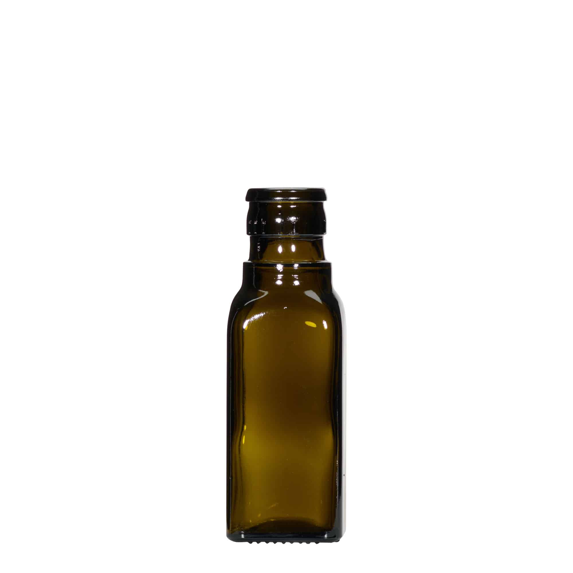 Flaša za sirće/ulje 100 ml 'Quadra', staklo, kvadratna, antikno zelena, otvor: DOP Flaša za sirće/ulje 100 ml 'Quadra', staklo, kvadratna, antikno zelena, otvor: DOP