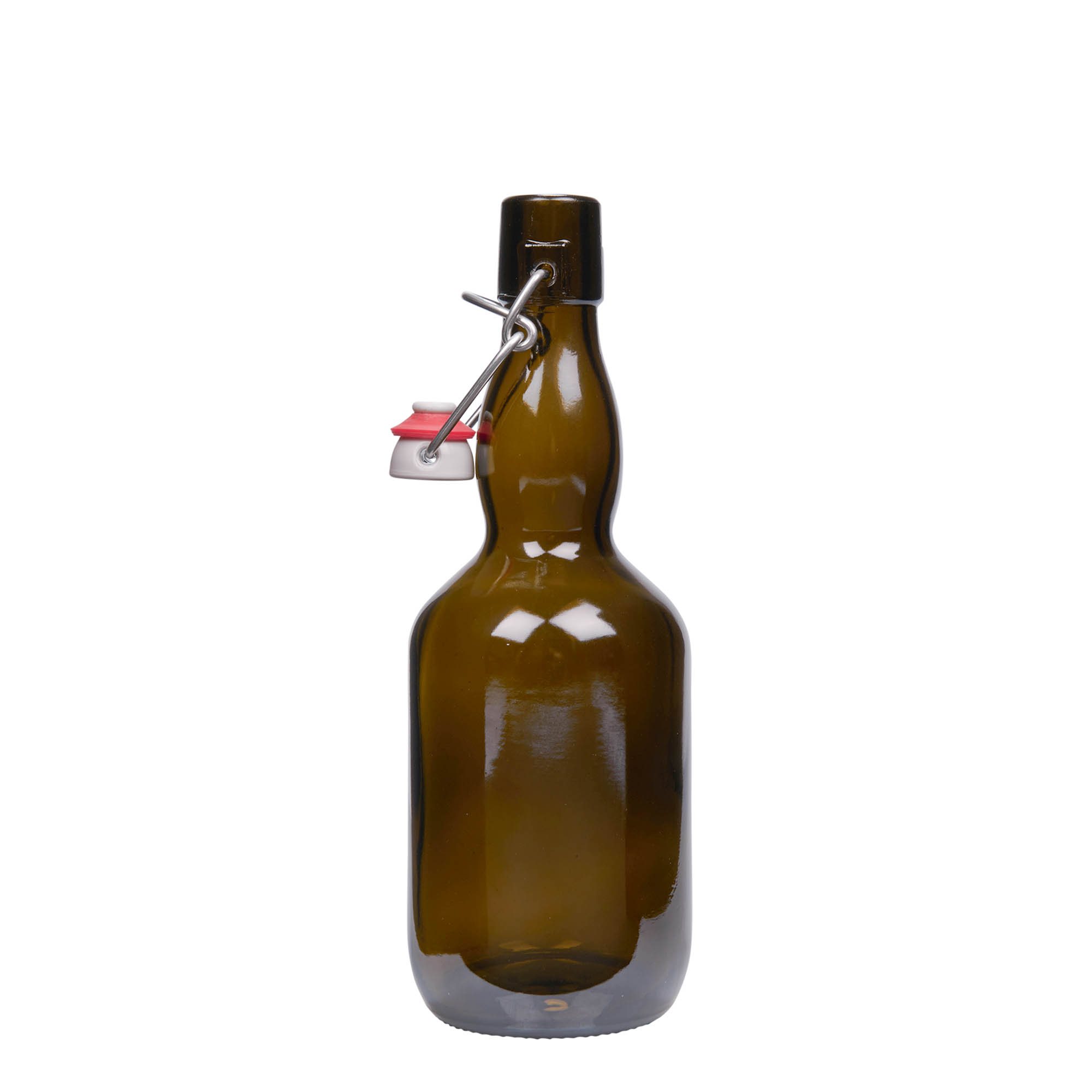 500 ml boca za pivo s grlom, staklo, antikno zeleno, otvor: zatvarač s kukom