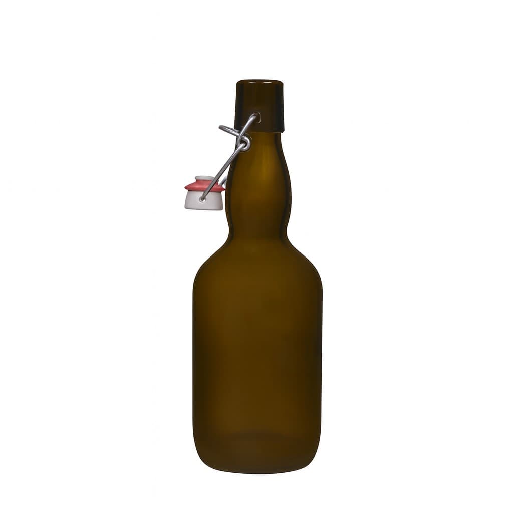 500 ml boca za pivo s grlom, staklo, antikno zeleno, otvor: zatvarač s kukom