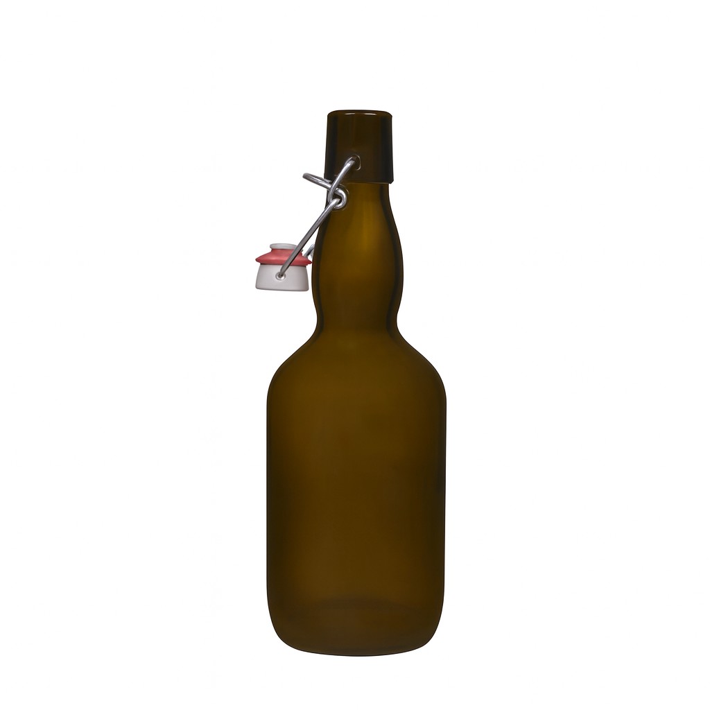 500 ml boca za pivo s grlom, staklo, antikno zeleno, otvor: zatvarač s kukom