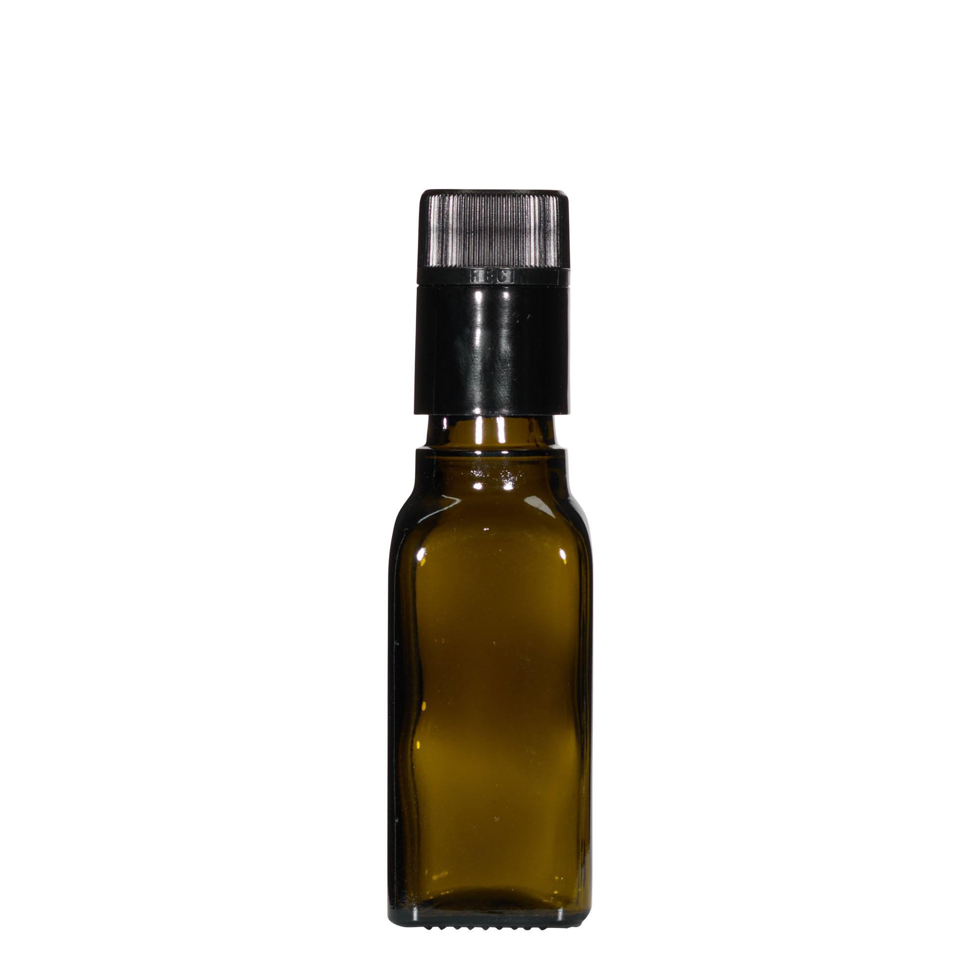 100 ml boca za sirće/ulje „Quadra“, staklo, kvadratna, antikno zelena, grlo: DOP