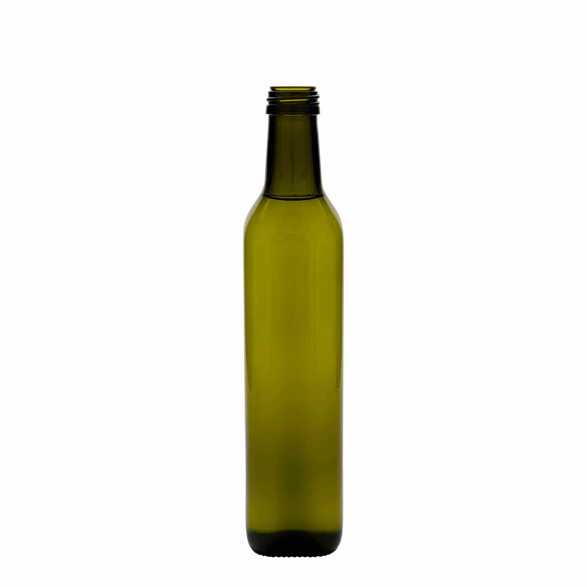 Staklena flaša 500 ml 'Marasca', kvadratna, antikno zelena, otvor: PP 31,5