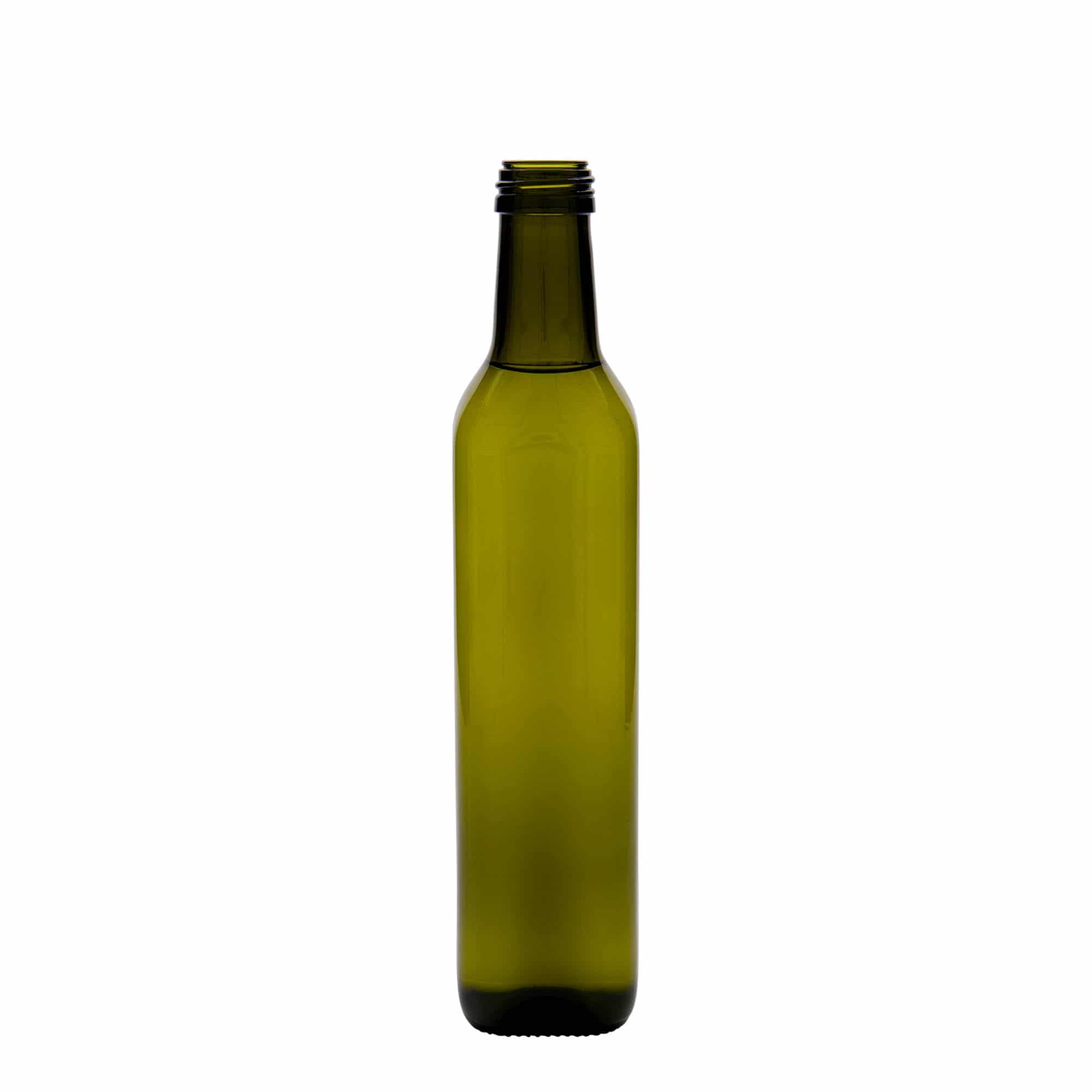 500 ml staklena boca 'Marasca', kvadratna, antikno zelena, grlo: PP 31,5