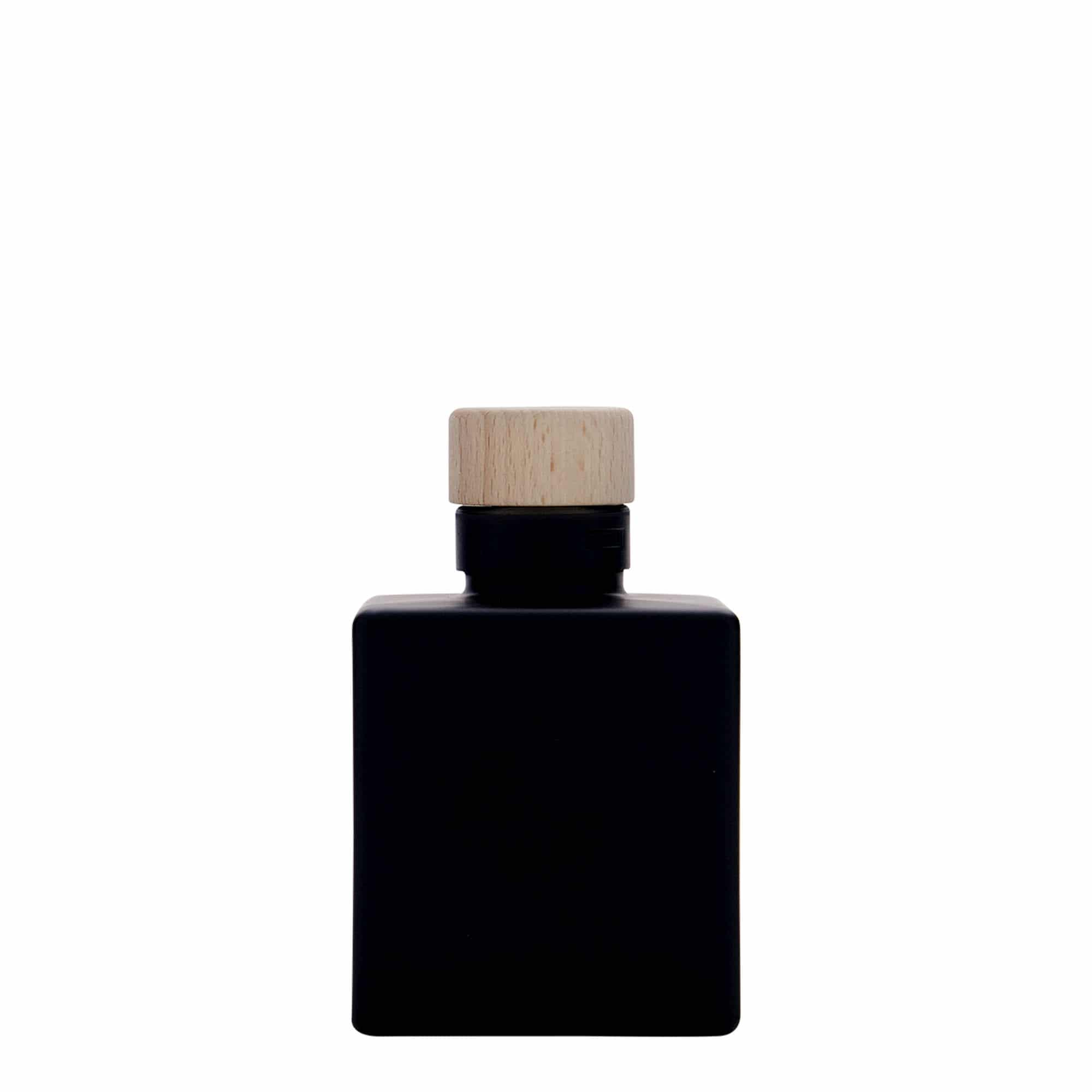 Staklena flaša 100 ml 'Cube', kvadratna, crna, otvor: Pluto