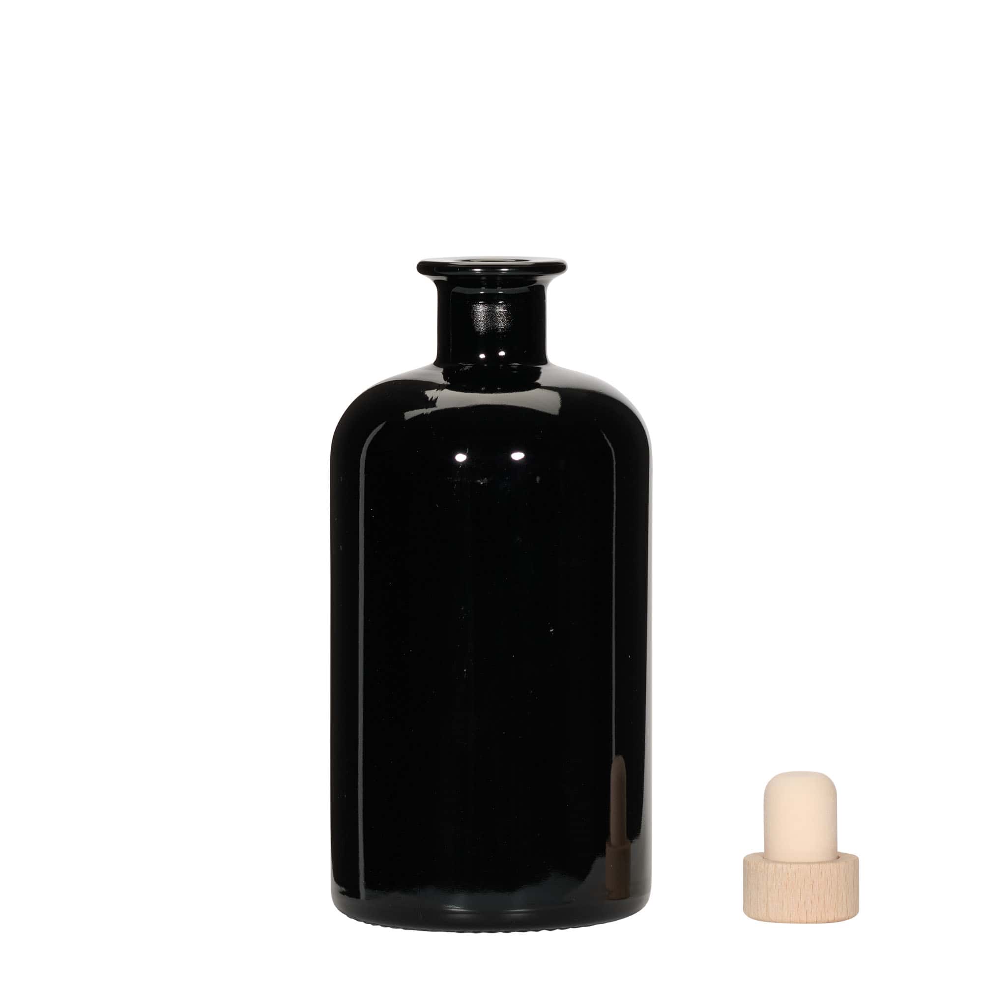 Staklena apotekarska flaša 500 ml, crna, otvor: Pluto