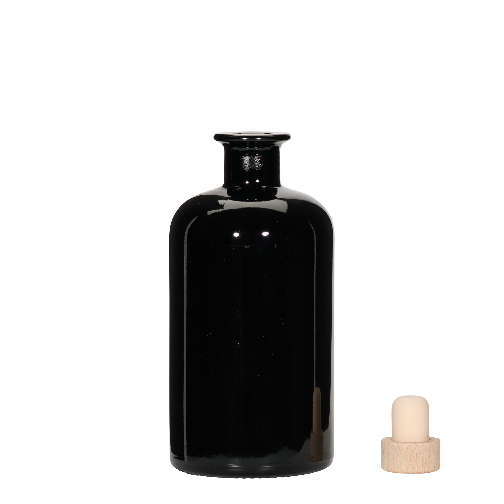 500 ml staklena boca apotekara, crna, otvor: pluta