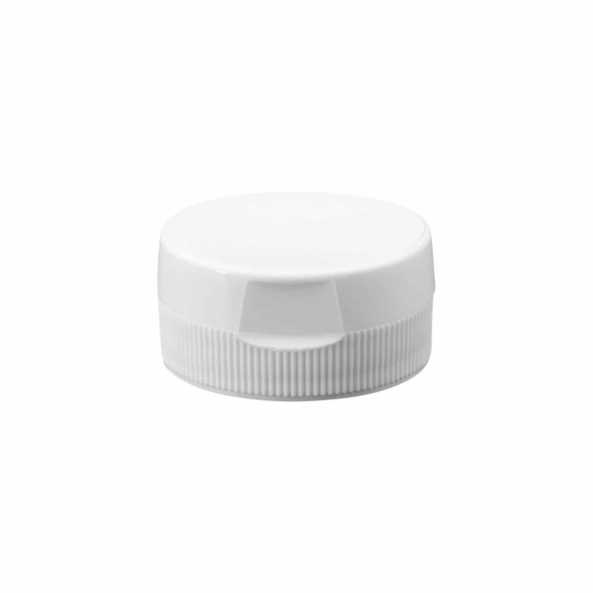 Zakrivni poklopac s navojem, preklopni šarnir, PP-plastika, bijela, za grlo: 38/400