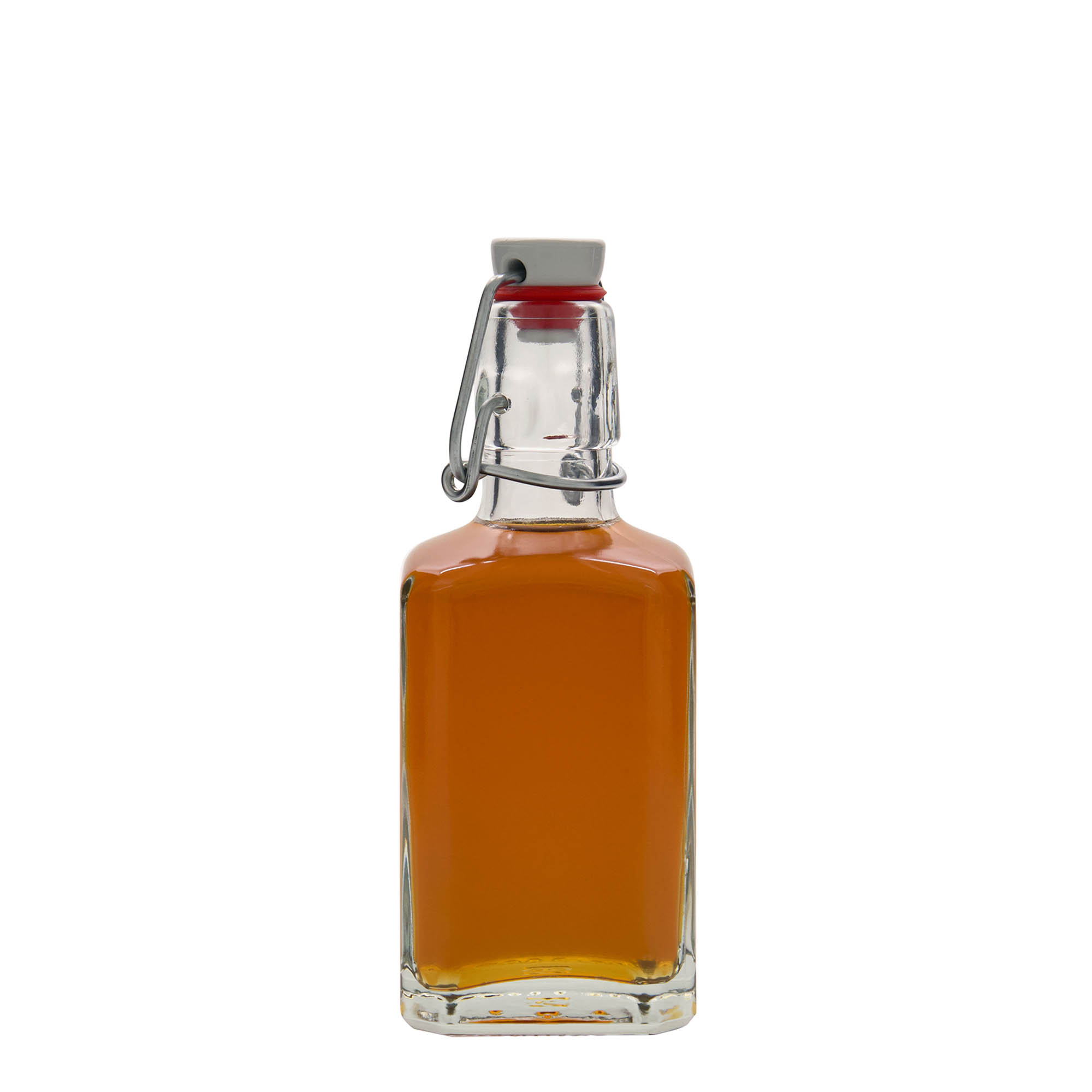 250 ml staklena boca „Rialto“, kvadratna, grlo: zatvarač s kopčom