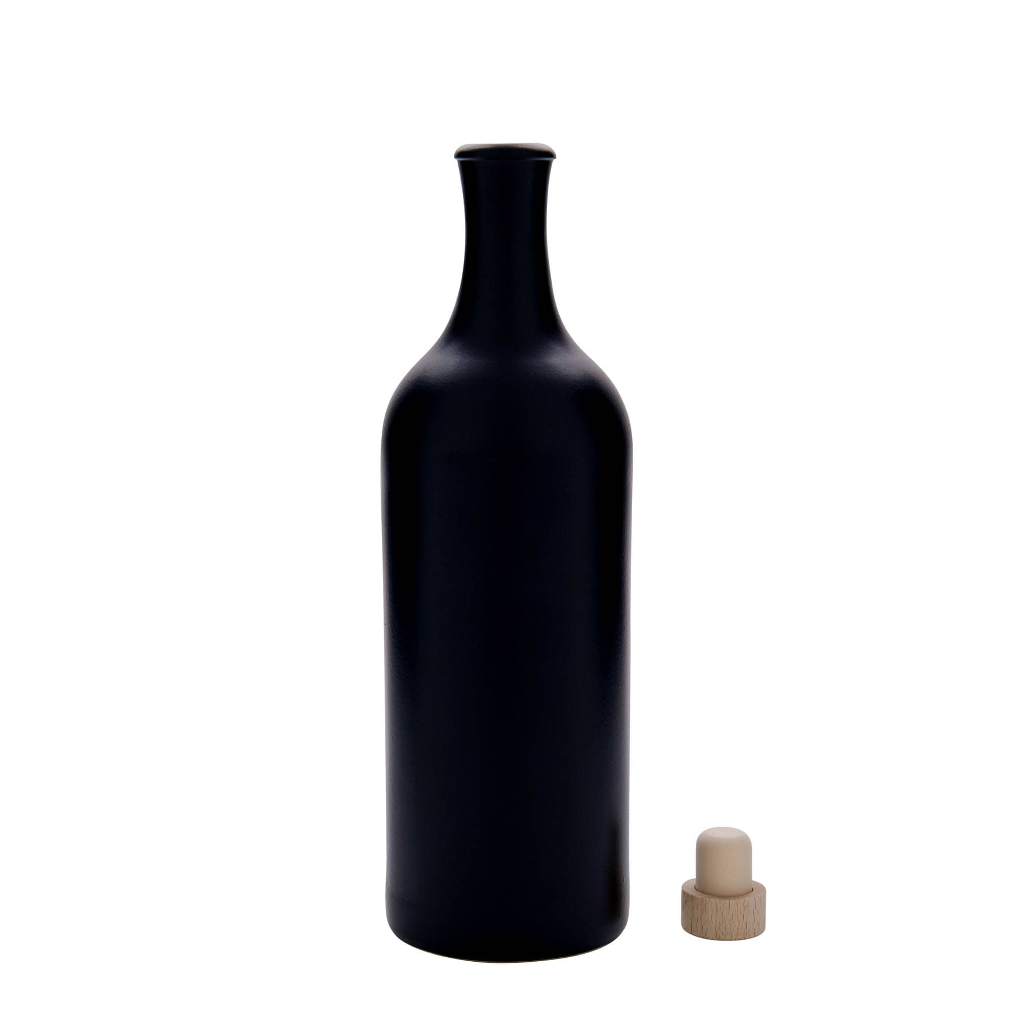750 ml glineni vrč dugog vrata, kamenina, crni, otvor: pluta