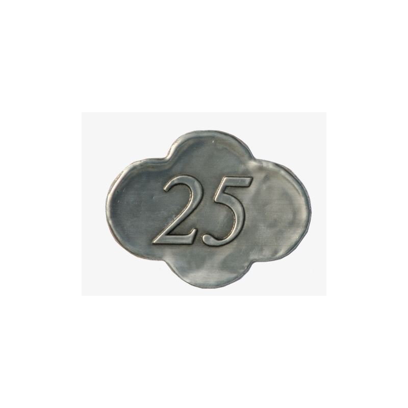 Olovna etiketa '25', metal, srebrna Olovna etiketa '25', metal, srebrna