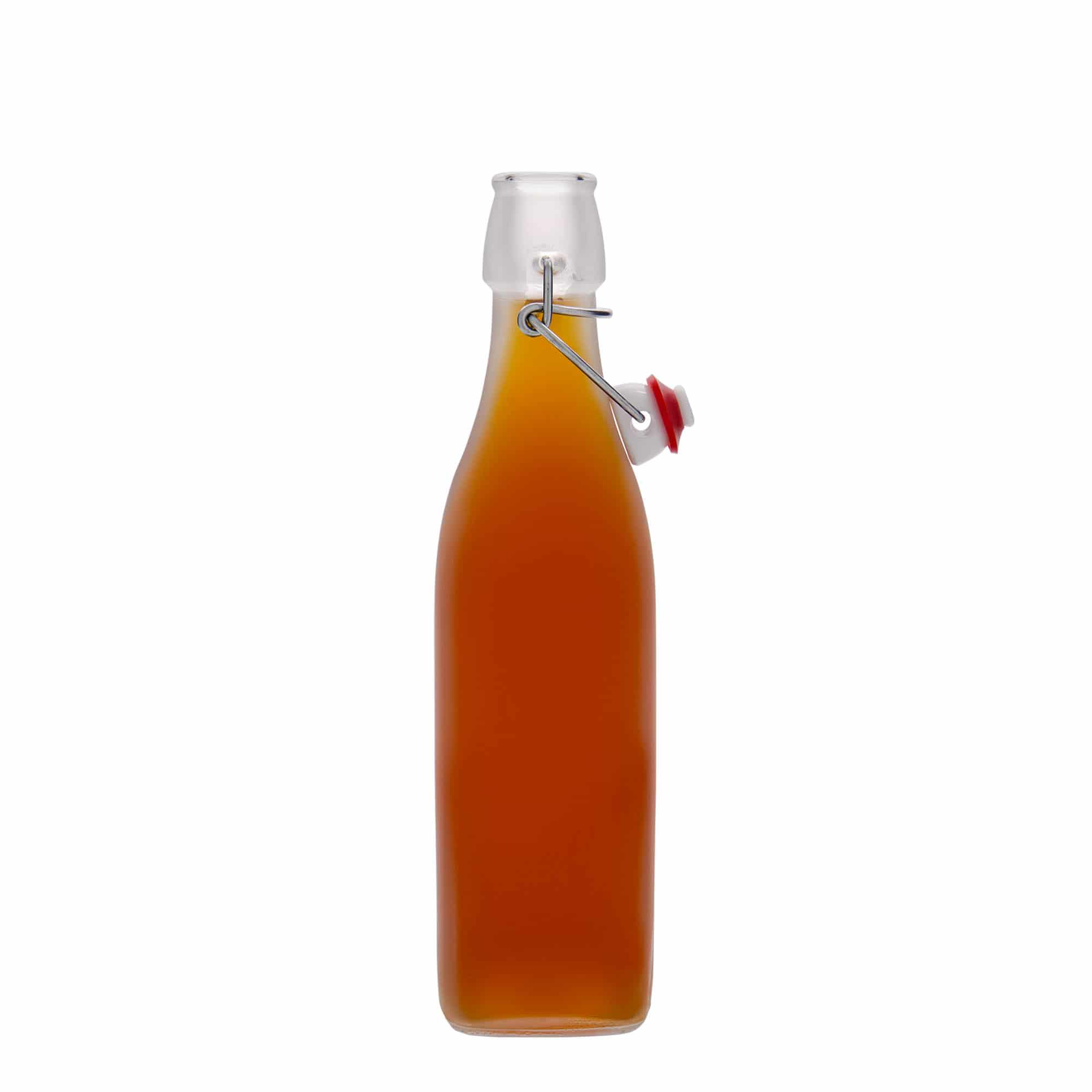 500 ml staklena boca „Swing, kvadratna, bijela, grlo: zatvarač s kopčom“