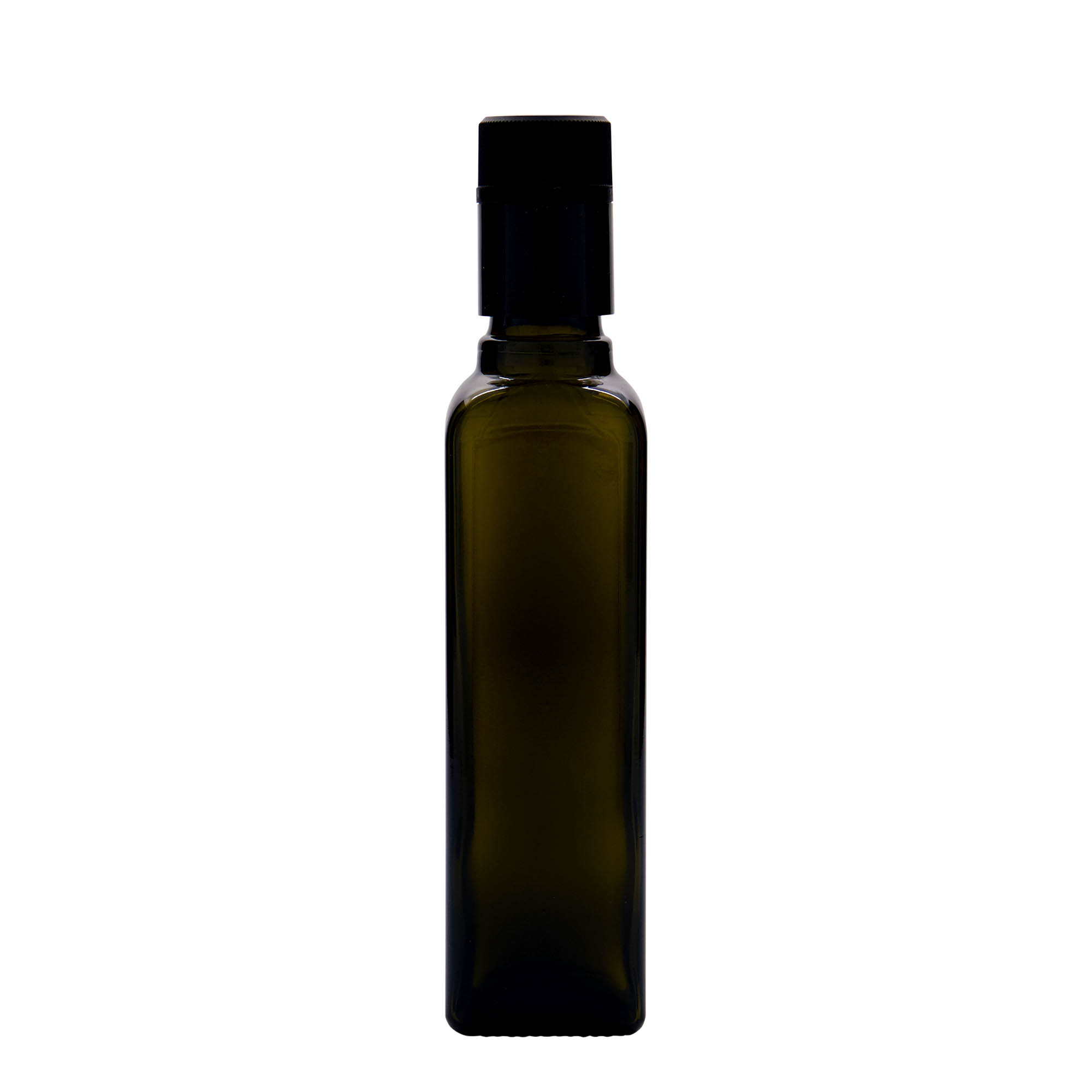 250 ml boca za sirće/ulje „Quadra“, staklo, kvadratna, antikno zelena, grlo: DOP