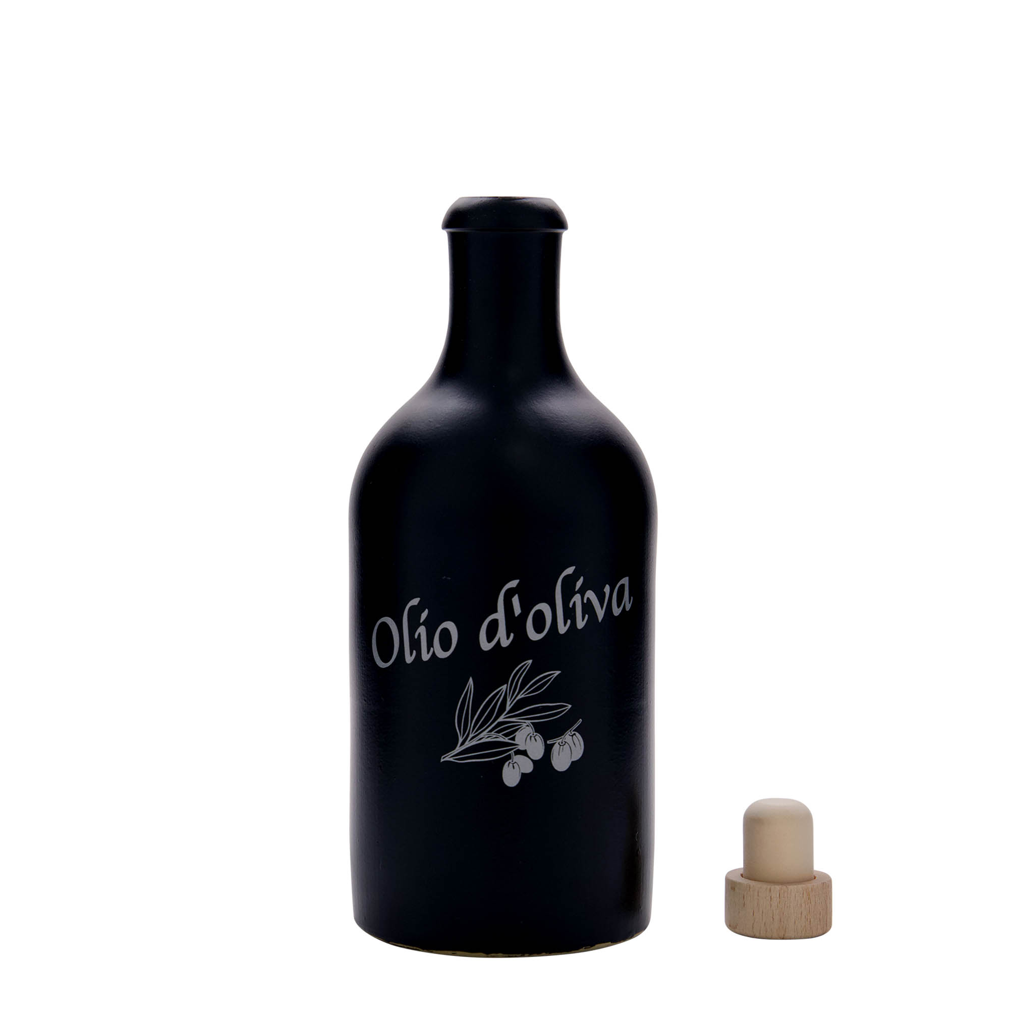 500 ml glineni vrč, motiv: maslinovo ulje, kamenina, crna, grlo: pluta 500 ml glineni vrč, motiv: maslinovo ulje, kamenina, crna, grlo: pluta