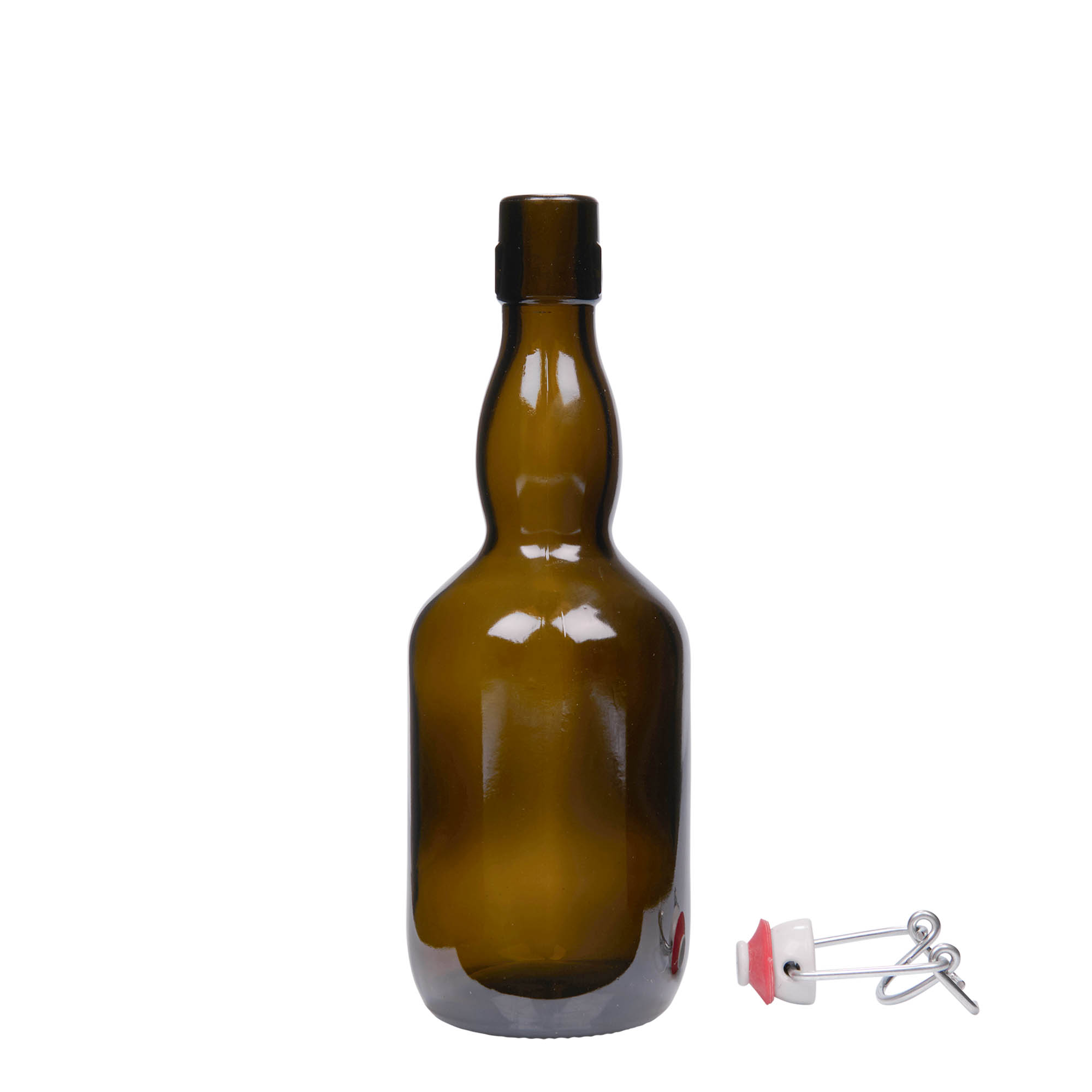 Flaša za pivo sa proširenim vratom 500 ml, staklo, antikno zelena, otvor: Zatvarač sa žicom