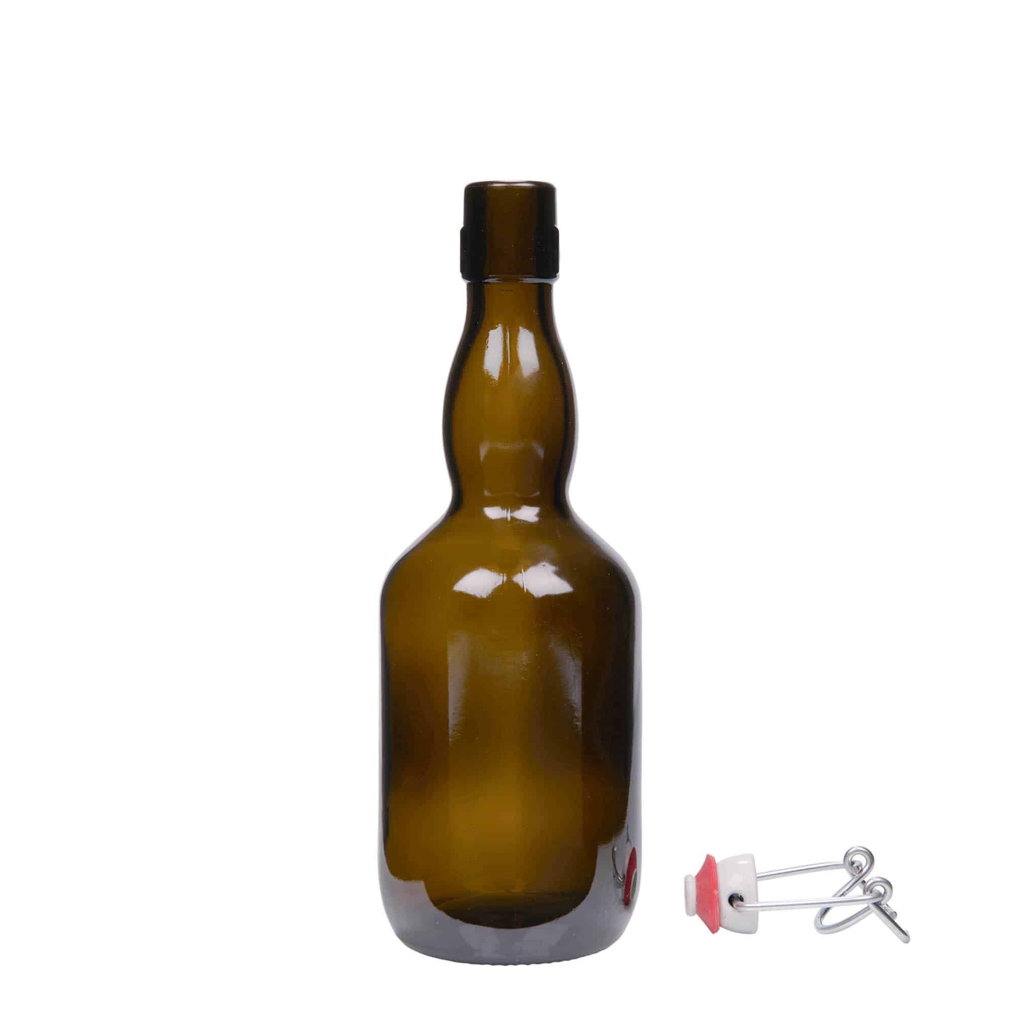 Flaša za pivo sa proširenim vratom 500 ml, staklo, antikno zelena, otvor: Zatvarač sa žicom