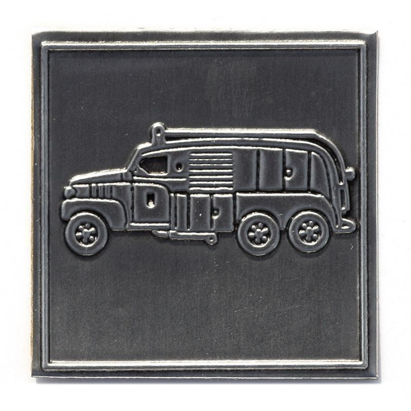 Limena etiketa 'Vatrogasno vozilo', kvadratna, metal, srebrna
