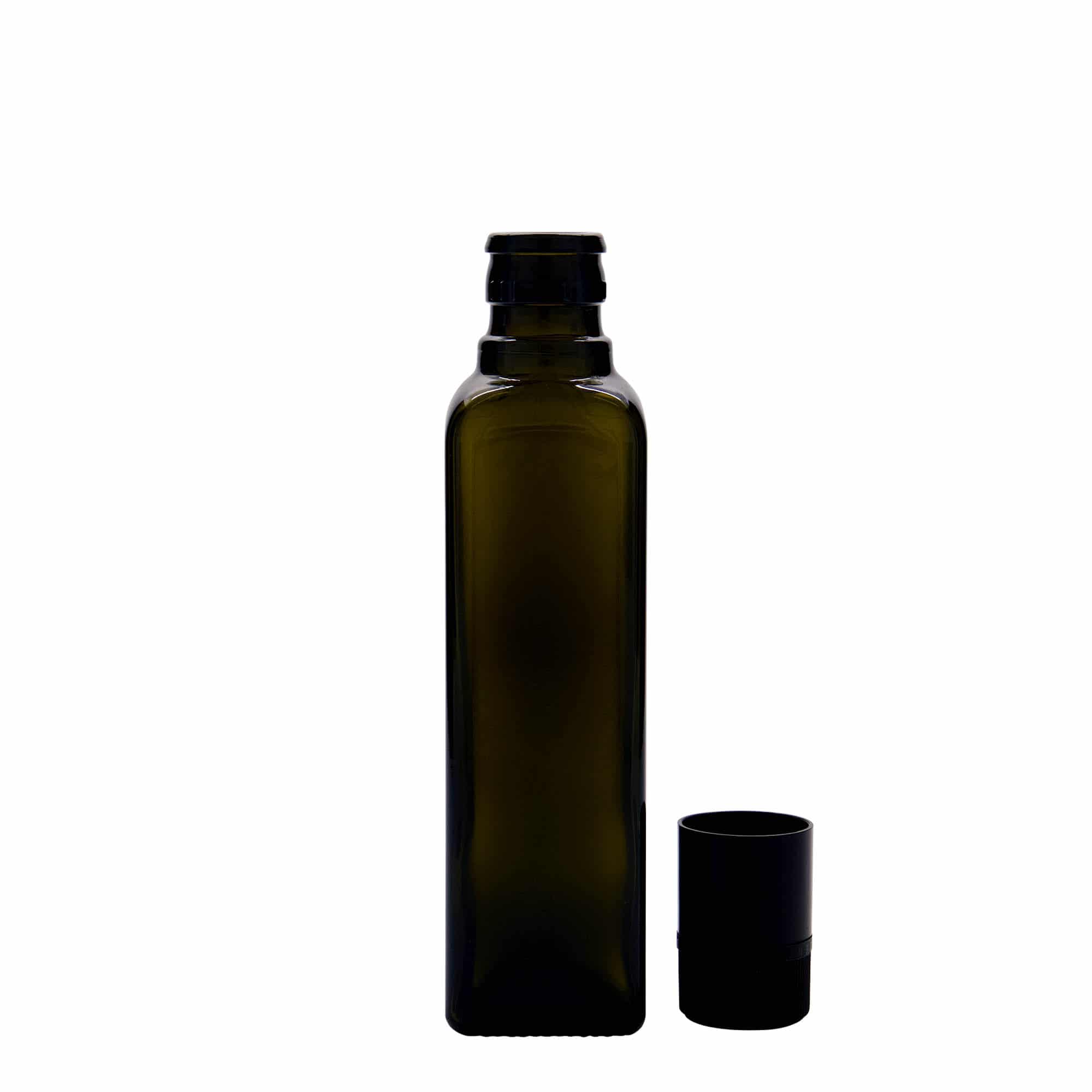 Flaša za sirće/ulje 250 ml 'Quadra', staklo, kvadratna, antikno zelena, otvor: DOP