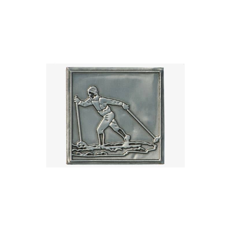 Limena etiketa 'Skijaš', kvadratna, metal, srebrna Limena etiketa 'Skijaš', kvadratna, metal, srebrna