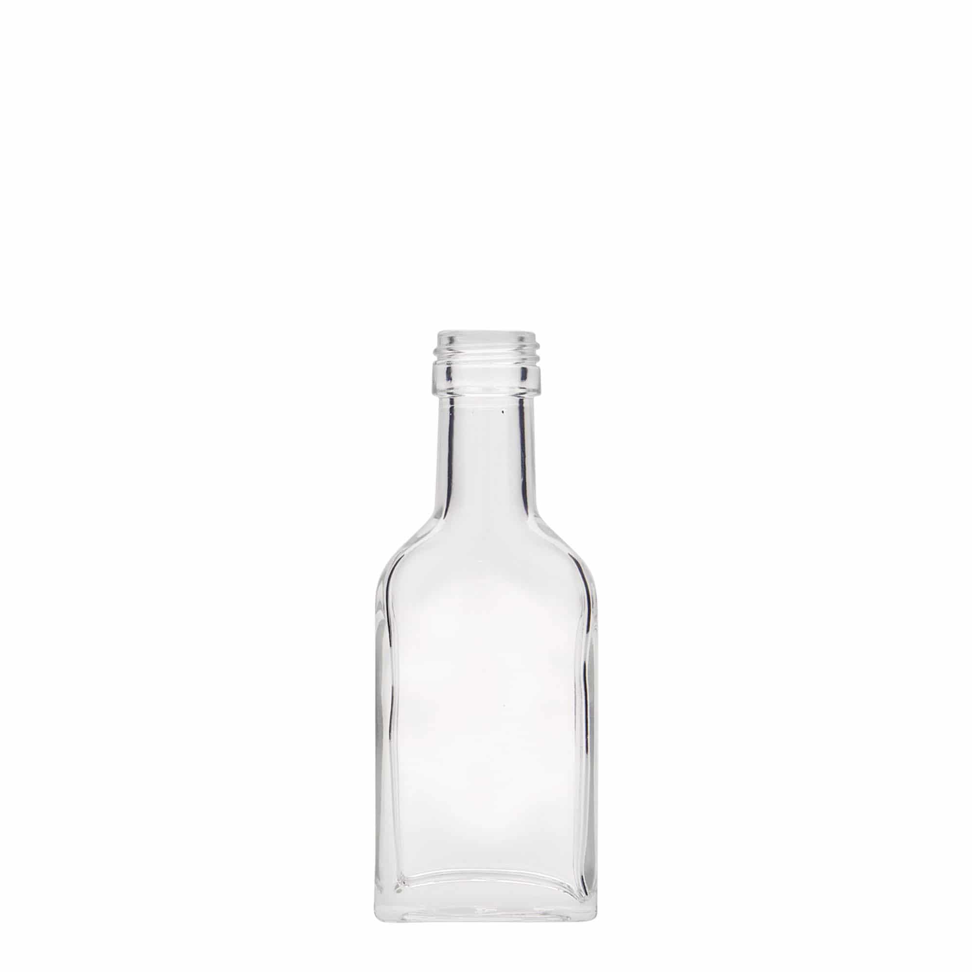 40 ml bočica za džep dugog vrata, pravougaona, staklena, grlo: PP 22