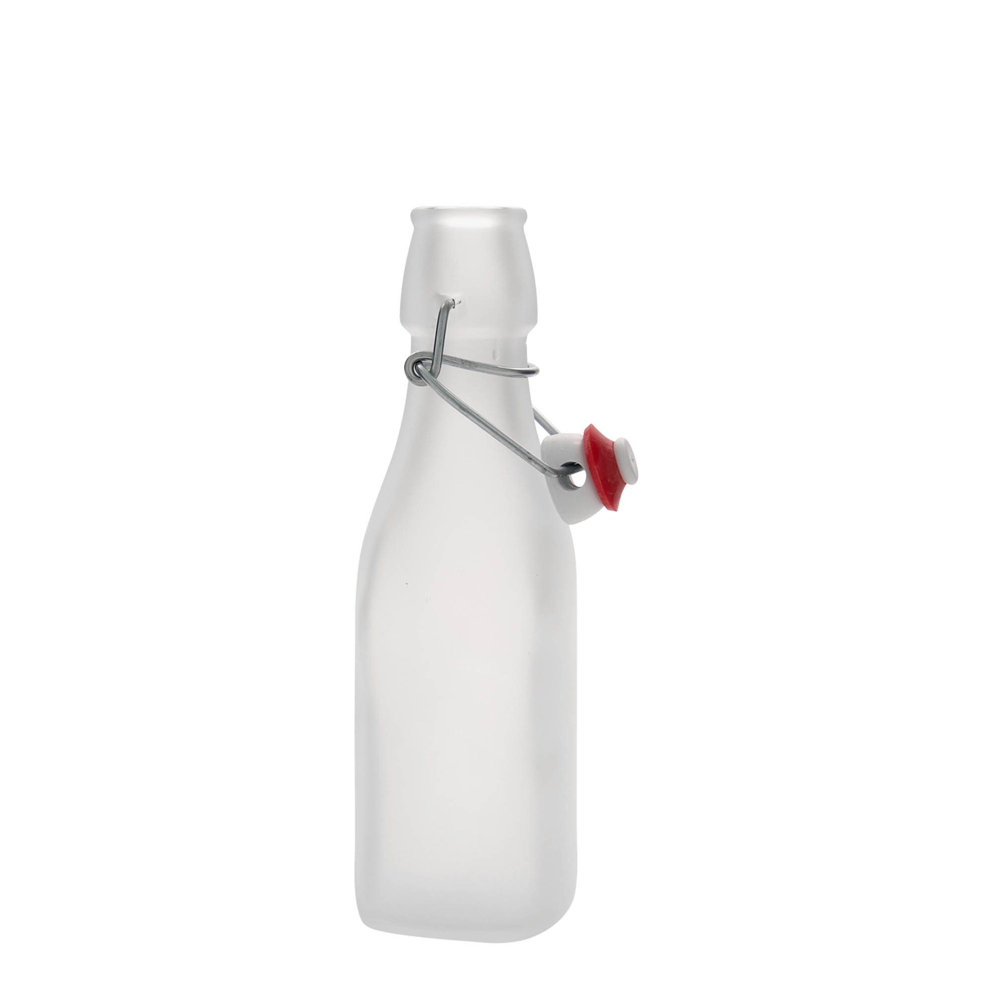 250 ml staklena boca „Swing, kvadratna, bijela, grlo: zatvarač s kopčom“