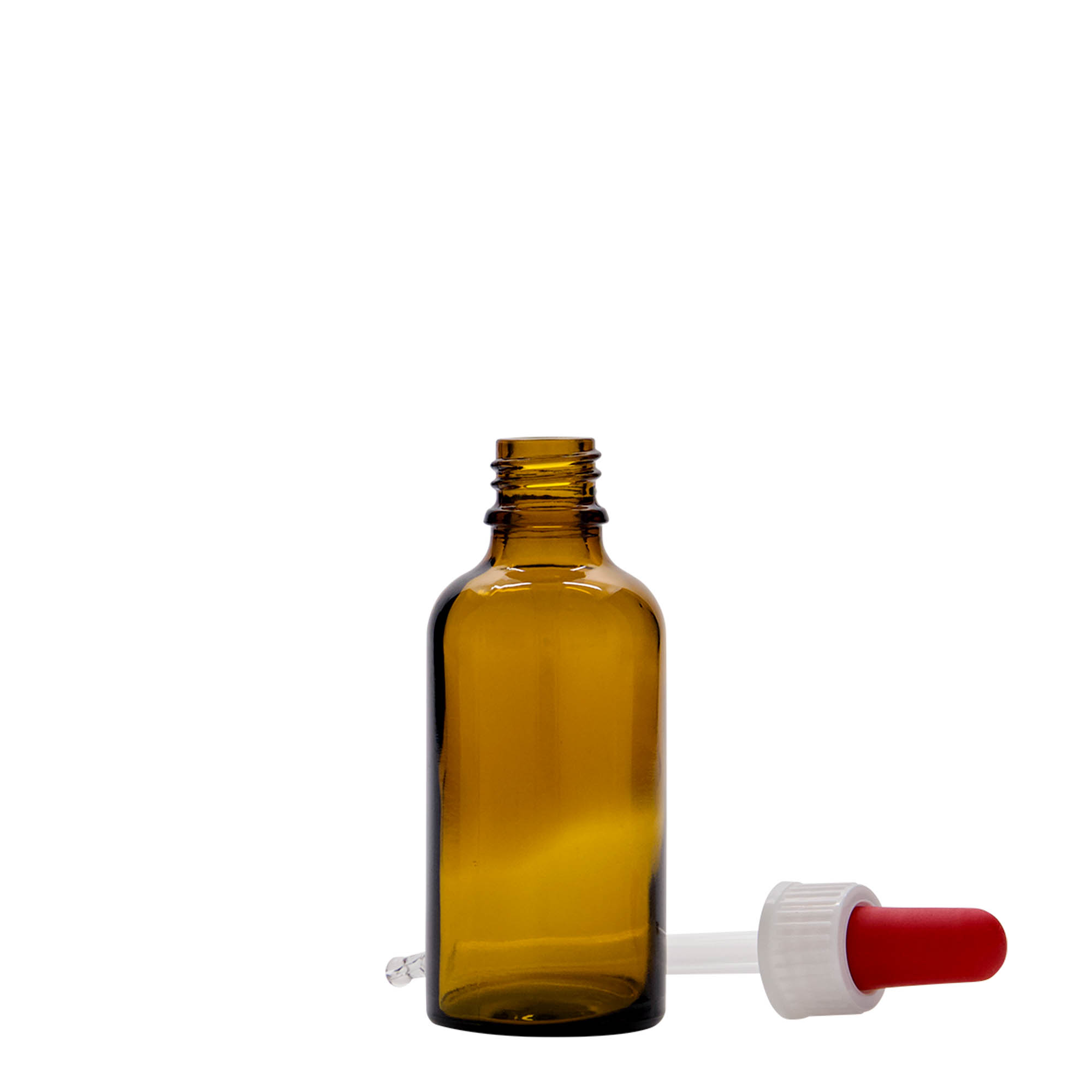 50 ml bočica s pipetom za medicinu, staklena, smeđe-crvena, otvor: DIN 18