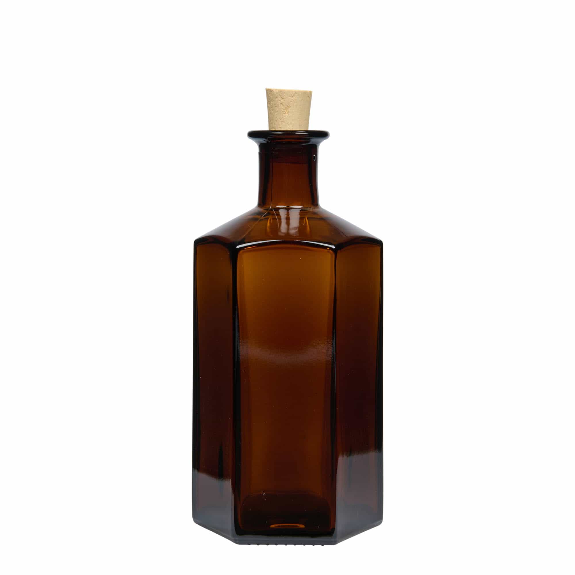 Staklena boca farmaceut 'Jimmy' od 500 ml. hexagonal. braon. Usta: pluta
