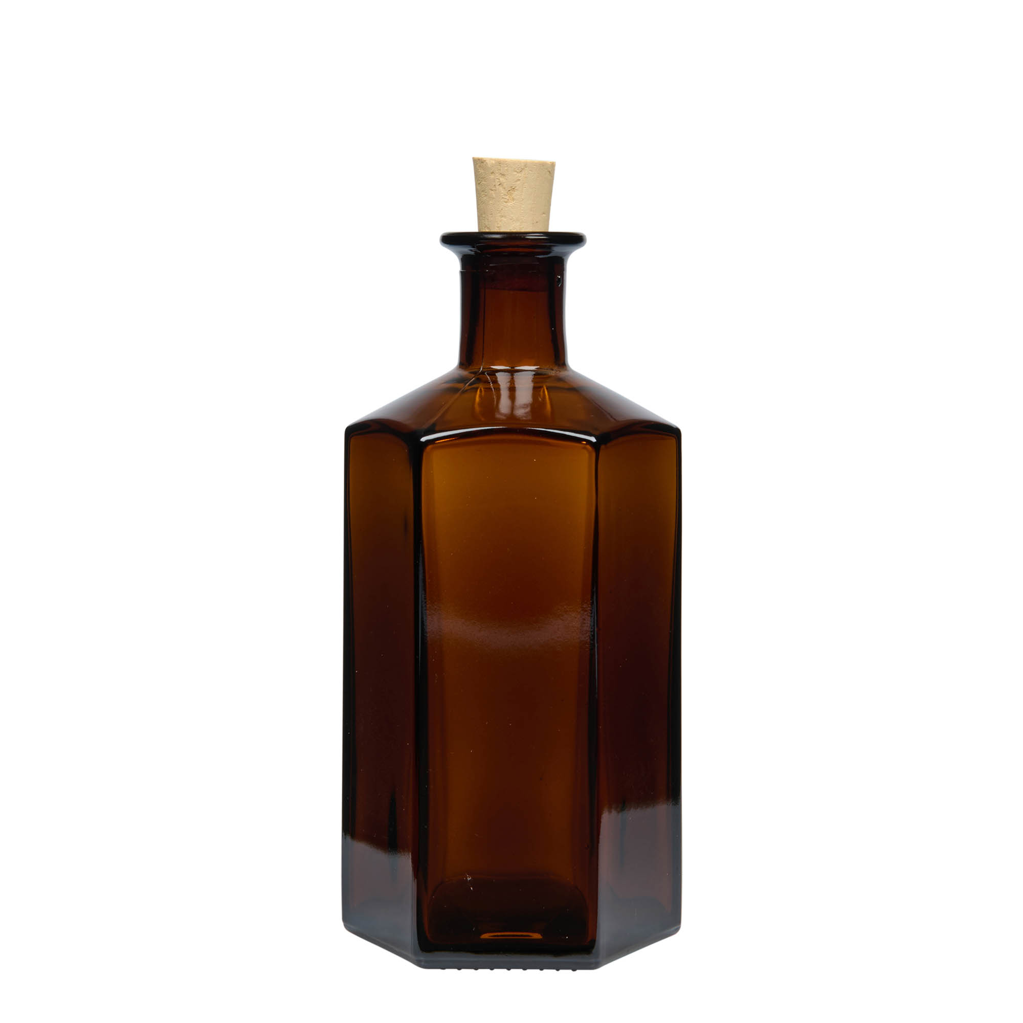 500 ml staklena boca apotekara 'Jimmy', šestougaona, smeđa, otvor: pluta 500 ml staklena boca apotekara 'Jimmy', šestougaona, smeđa, otvor: pluta