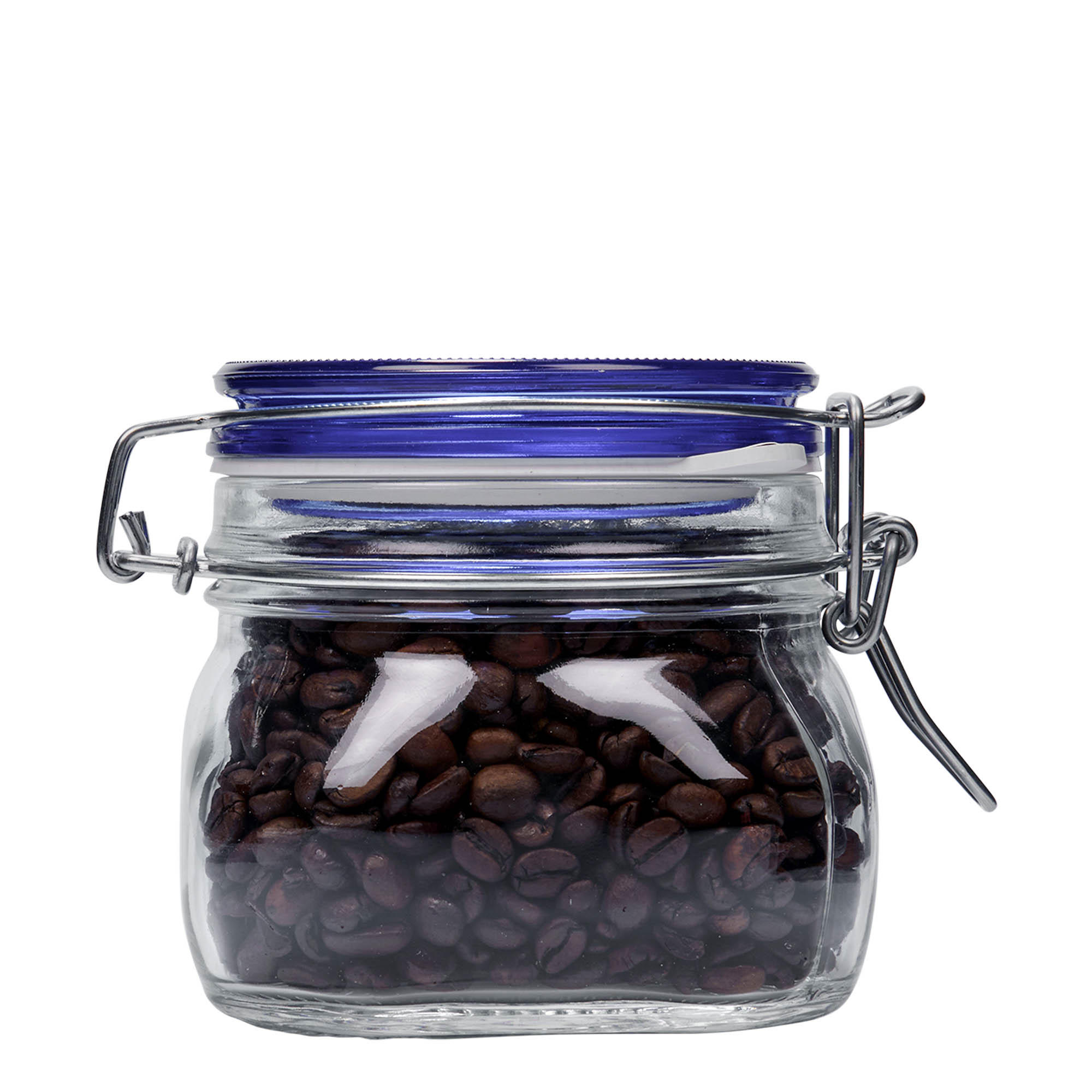 500 ml staklena tegla sa žičanim zatvaračem 'Fido' plavi poklopac, kvadratna, otvor: žičani zatvarač