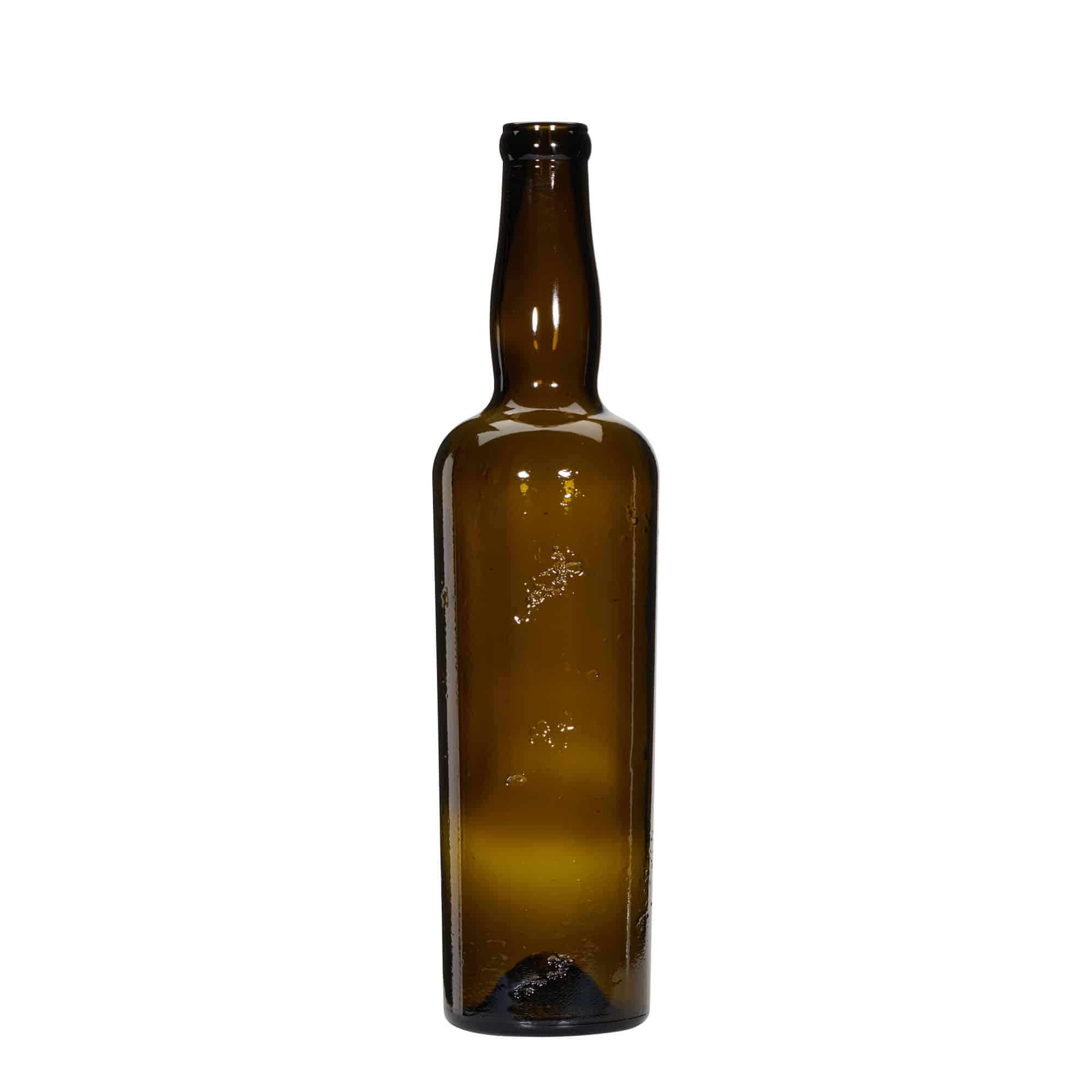 750 ml ručno izrađena staklena boca „Siroco“, smeđa, otvor: plutani čep