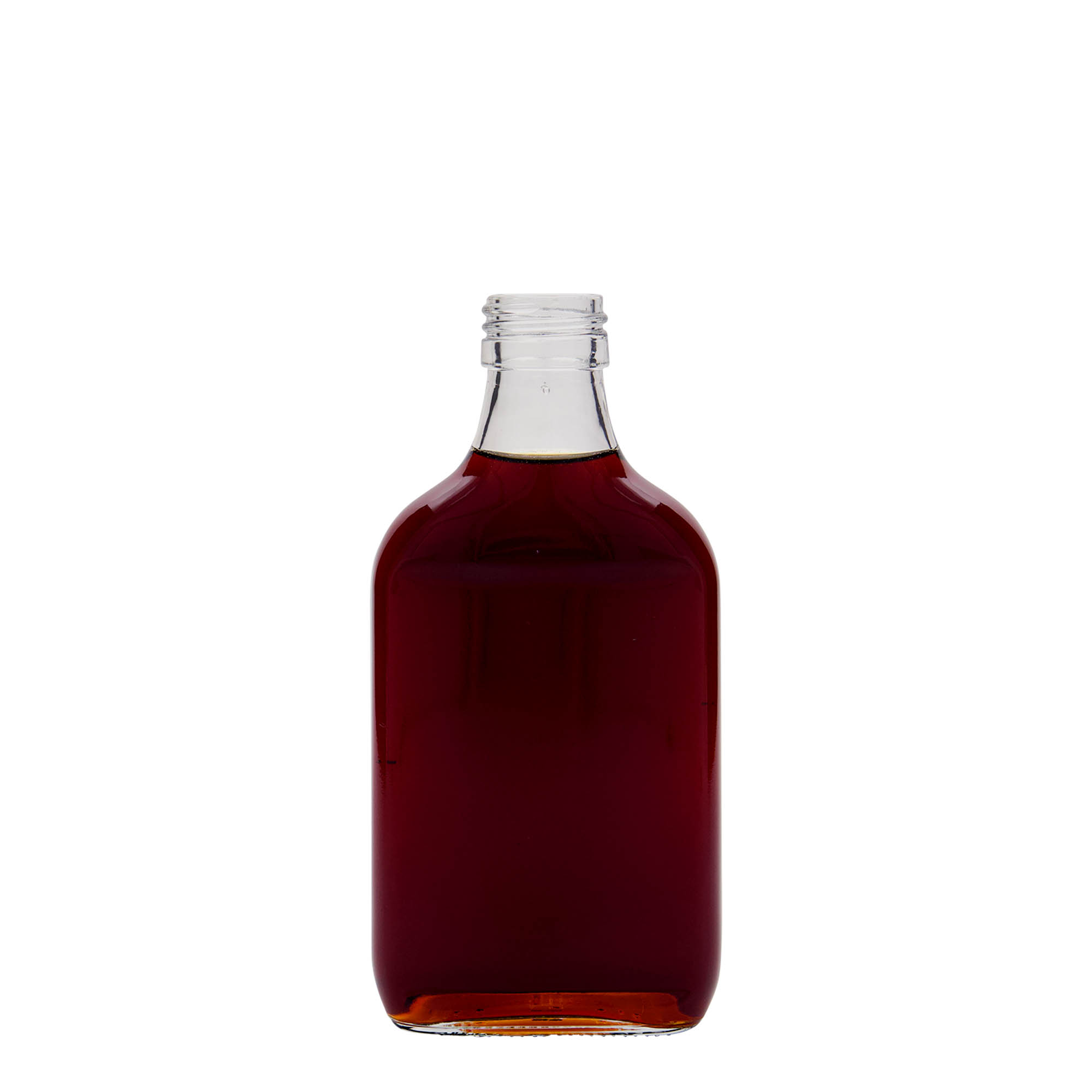 200 ml bočica za džep, pravougaona, staklo, grlo: PP 28 200 ml bočica za džep, pravougaona, staklo, grlo: PP 28