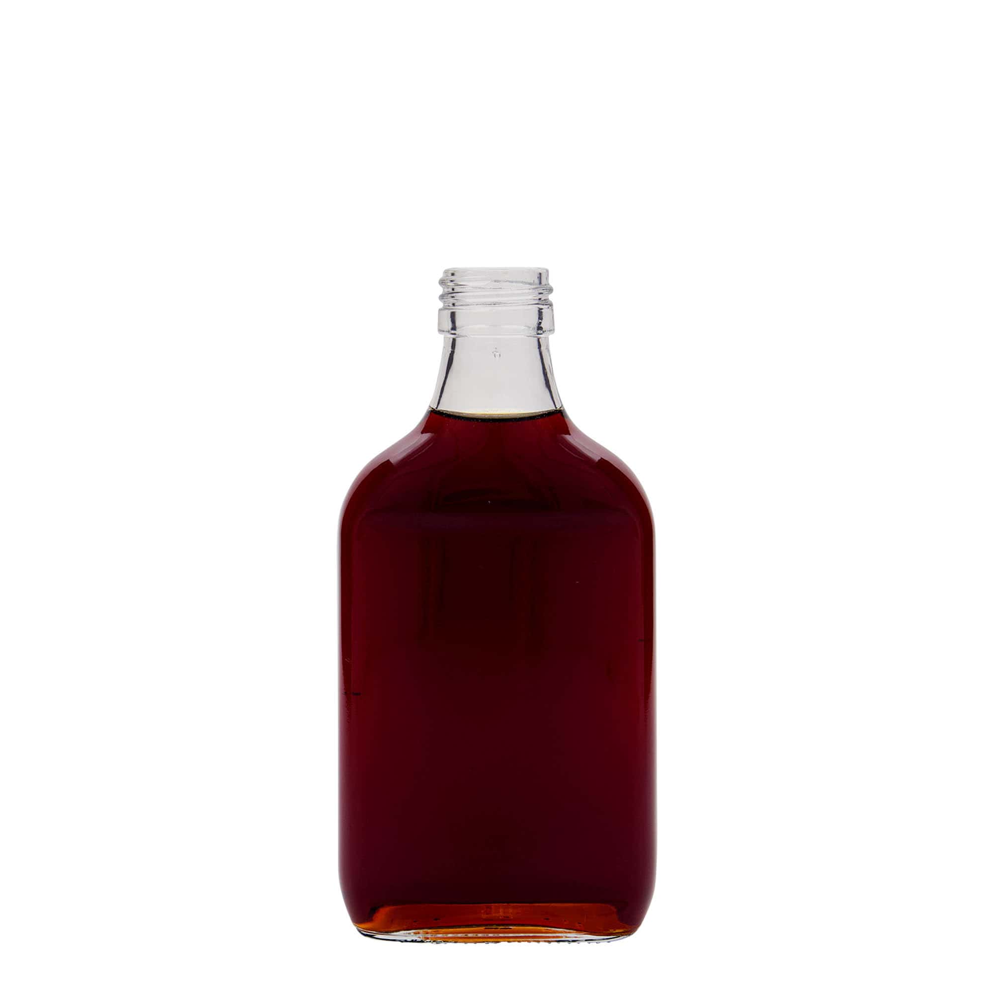 200 ml bočica za džep, pravougaona, staklo, grlo: PP 28