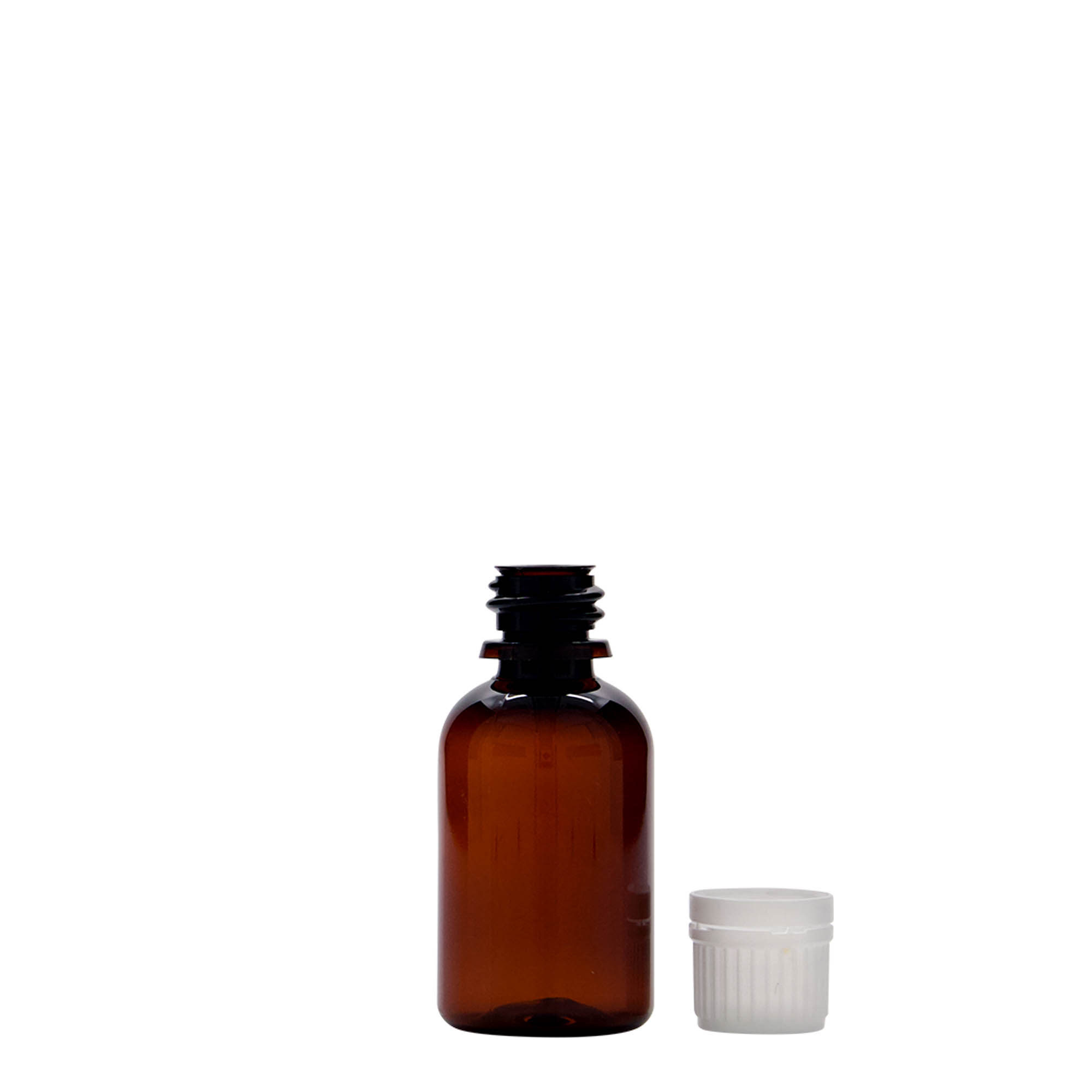 30 ml PET-liječnička bočica 'Easy Living', smeđa, plastika, grlo: DIN 18