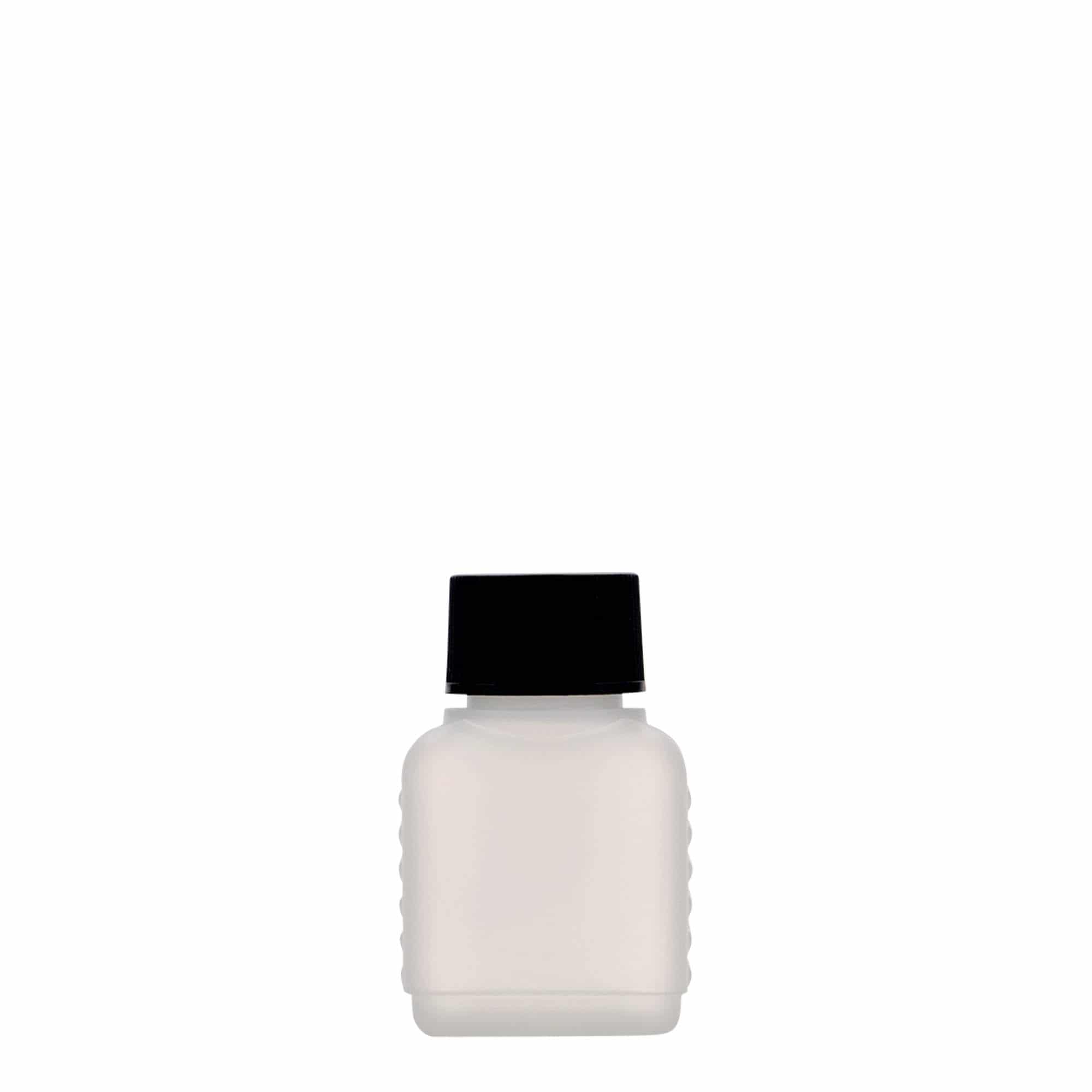 Kanister flaša 50 ml, kvadratna, HDPE plastika, prirodna, otvor: DIN 25