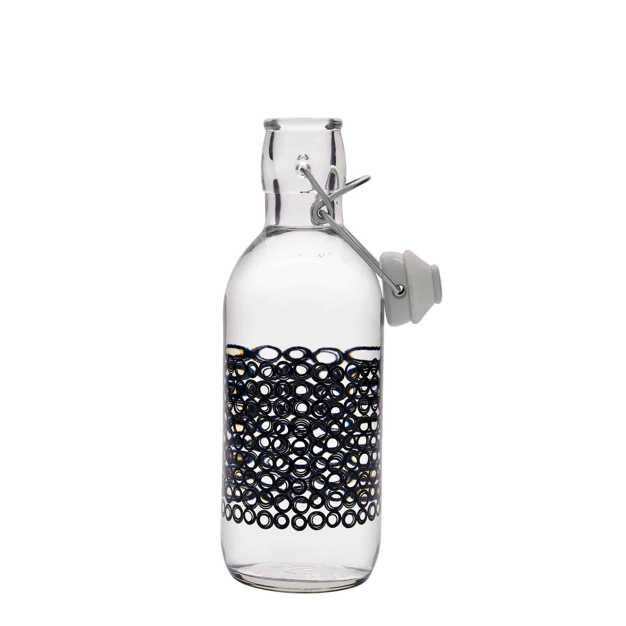 500 ml staklena boca „Emilia“, motiv: Circola nero, otvor: zatvarač s kopčom