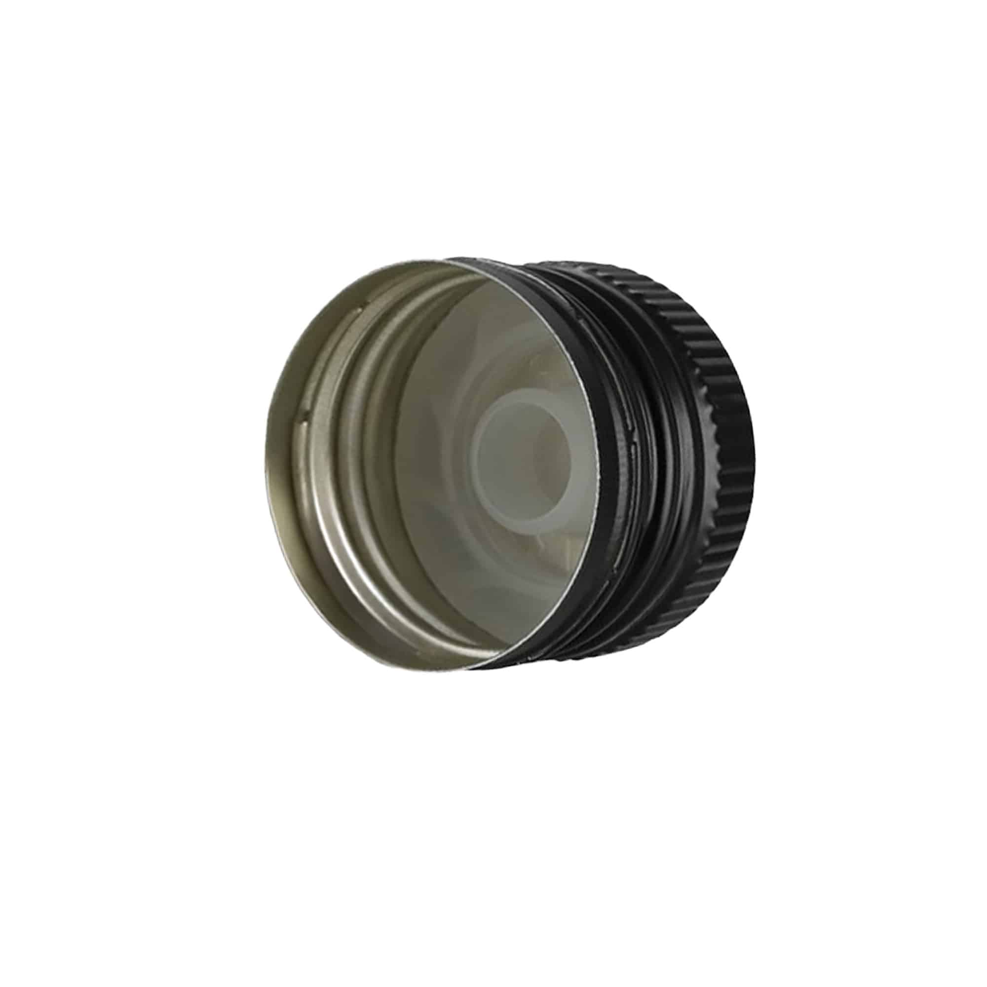 Zatvarač na navijanje s izljevnim umetkom, metal-plastika, crni, za grlo: PP 31,5