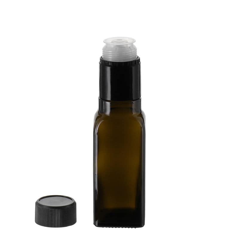 Flaša za sirće/ulje 100 ml 'Quadra', staklo, kvadratna, antikno zelena, otvor: DOP
