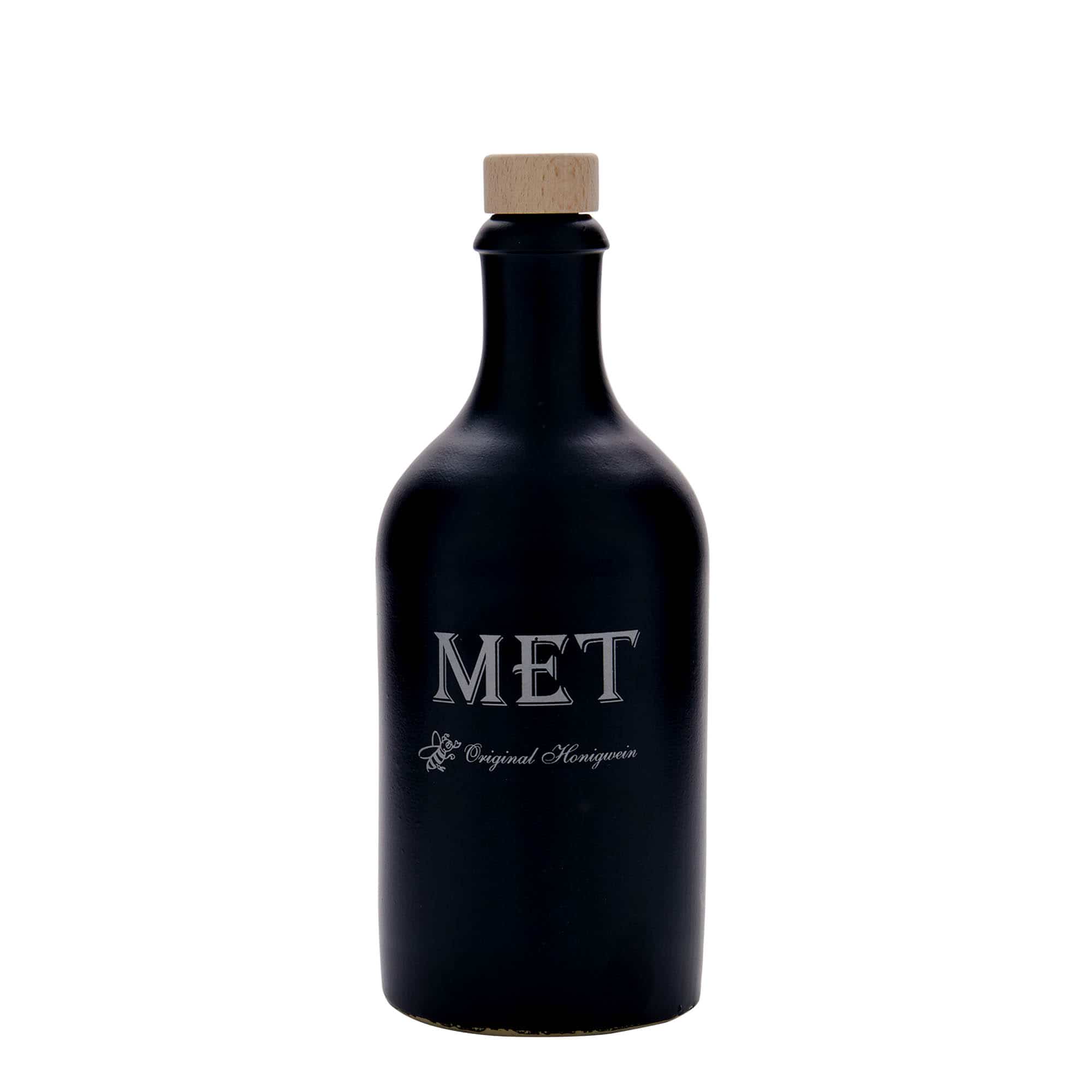 Glineni vrč 500 ml, motiv: Met, keramika, crna, otvor: Pluto