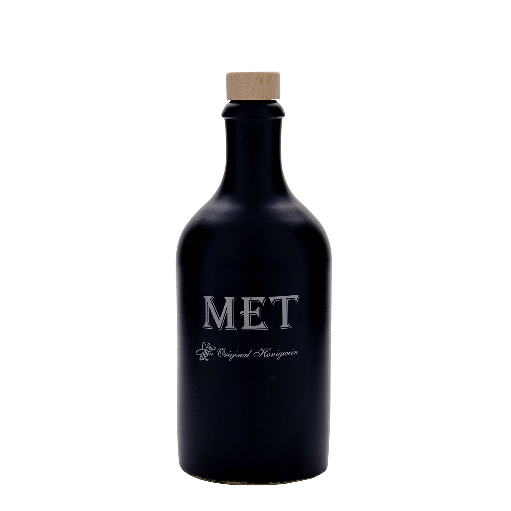 500 ml vrč za pivo, motiv: medovina, kamenina, crni, otvor: čep