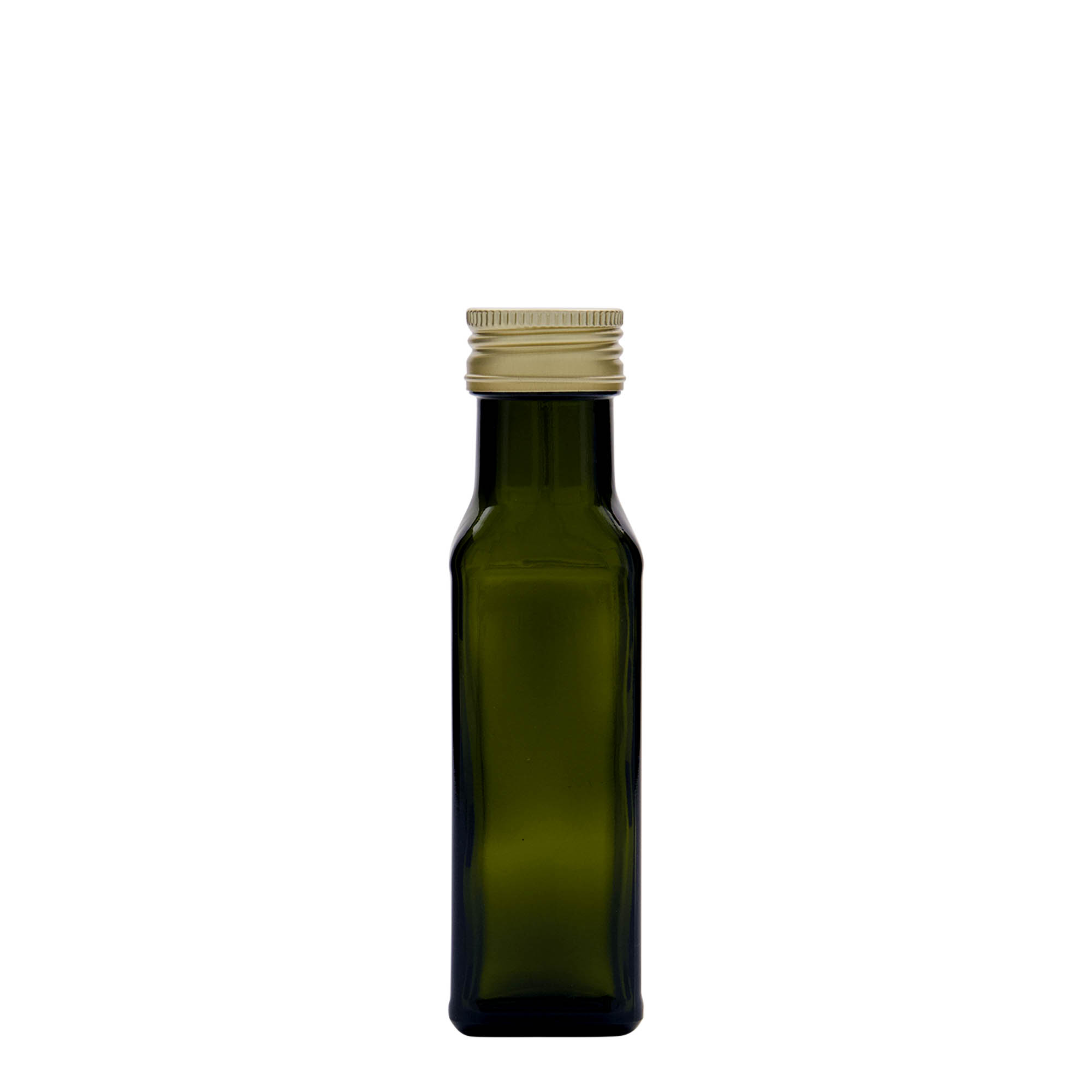 100 ml staklena boca 'Marasca', kvadratna, antikno zelena, grlo: PP 31,5